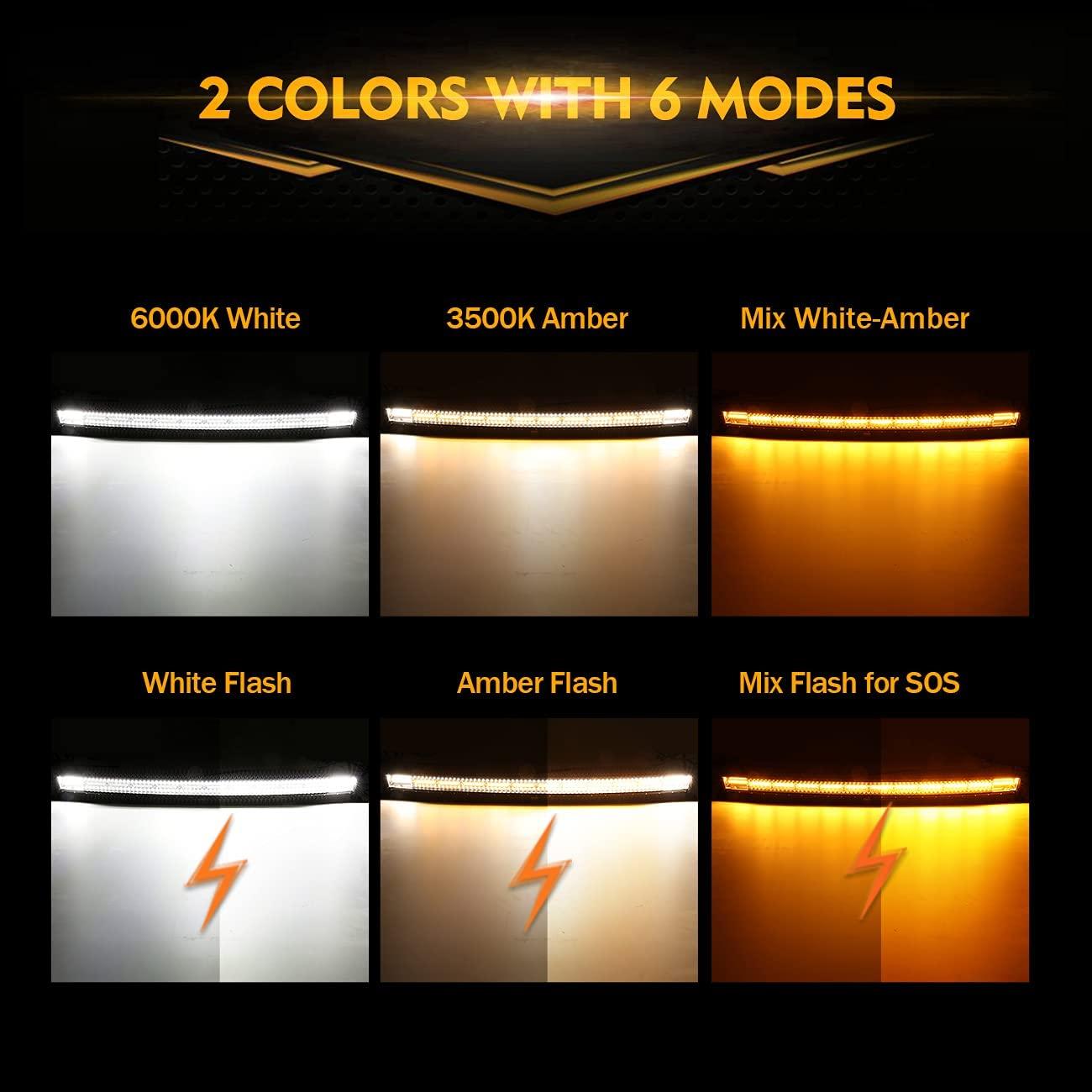 50 Inch 6 Modes White&amp;Amber Curved Off Road Led Light Bar