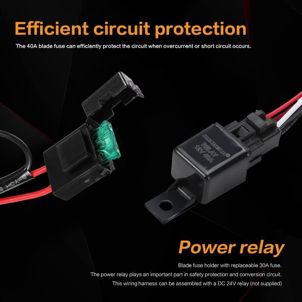 (2 Lead) LED Light Bar Wiring Harness Kit with Fuse Relay ON/Off Switch for LED Off-Road Driving Work Light - Auxbeam  – éclairage LED auto, kit complet prêt à installer