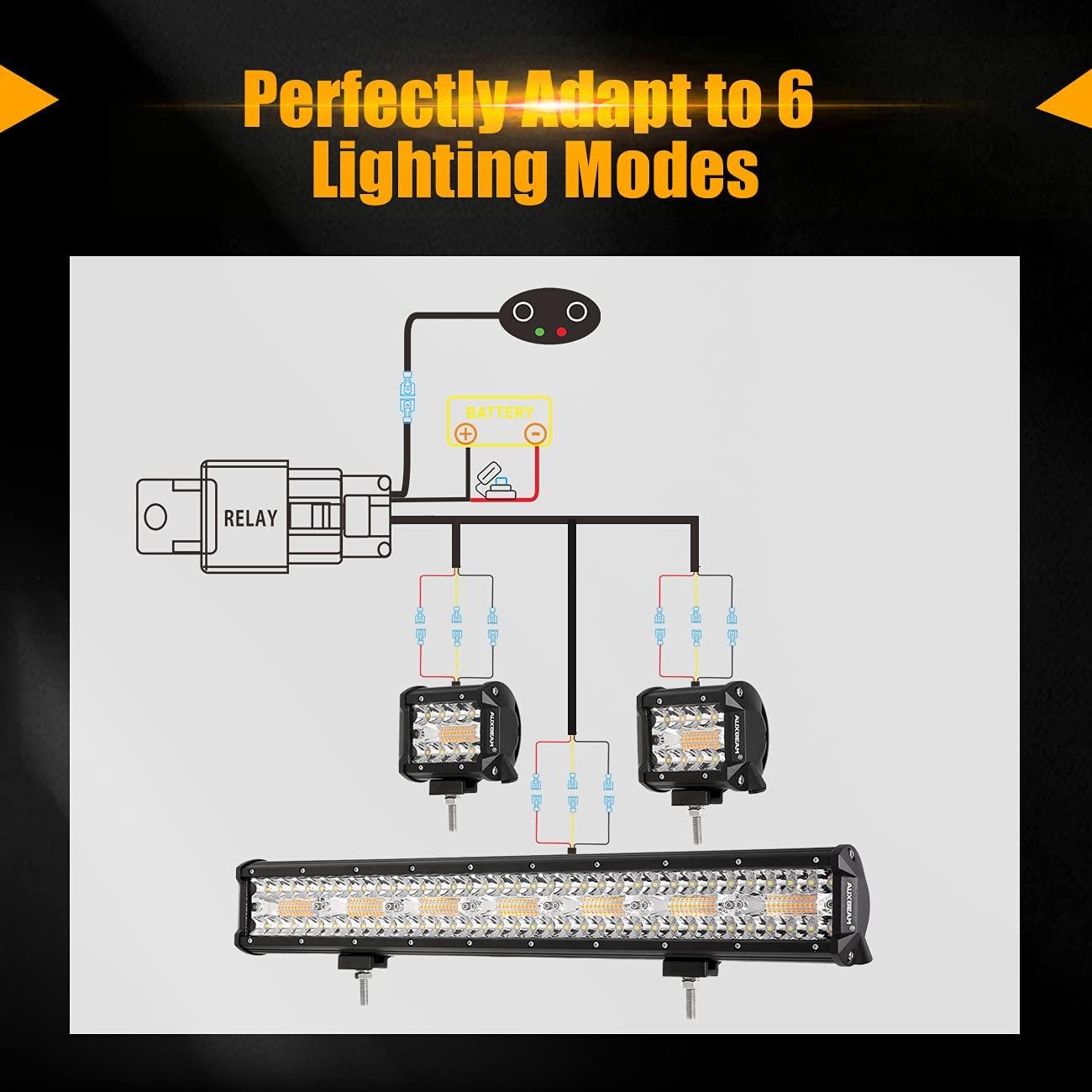 Wiring Harness 10FT, Customized for AUXBEAM 6 Modes LED Light Bar, 12V 40A Relay for Switching Between Different Modes  – éclairage LED auto