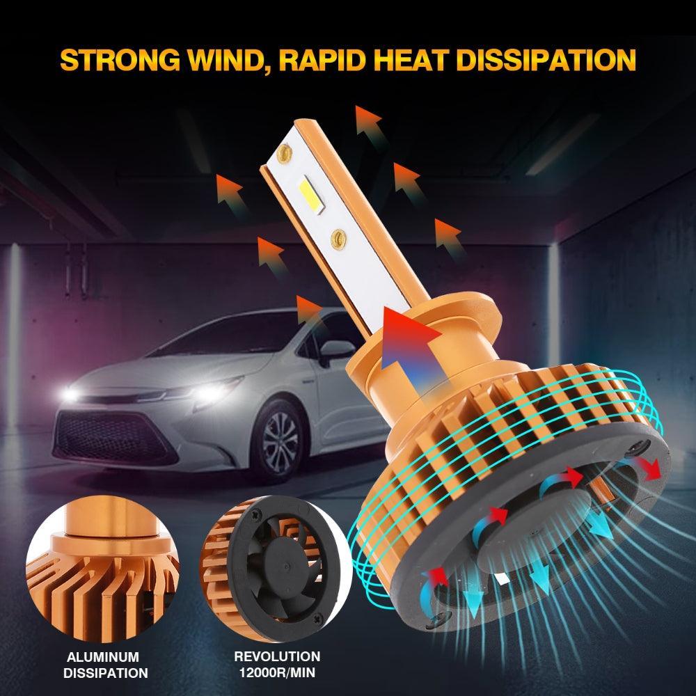 مصابيح أمامية LED H1، 52 واط، 10000 لومن، سلسلة F2، حجم صغير، 6500 كلفن، أبيض بارد | 2 لمبة