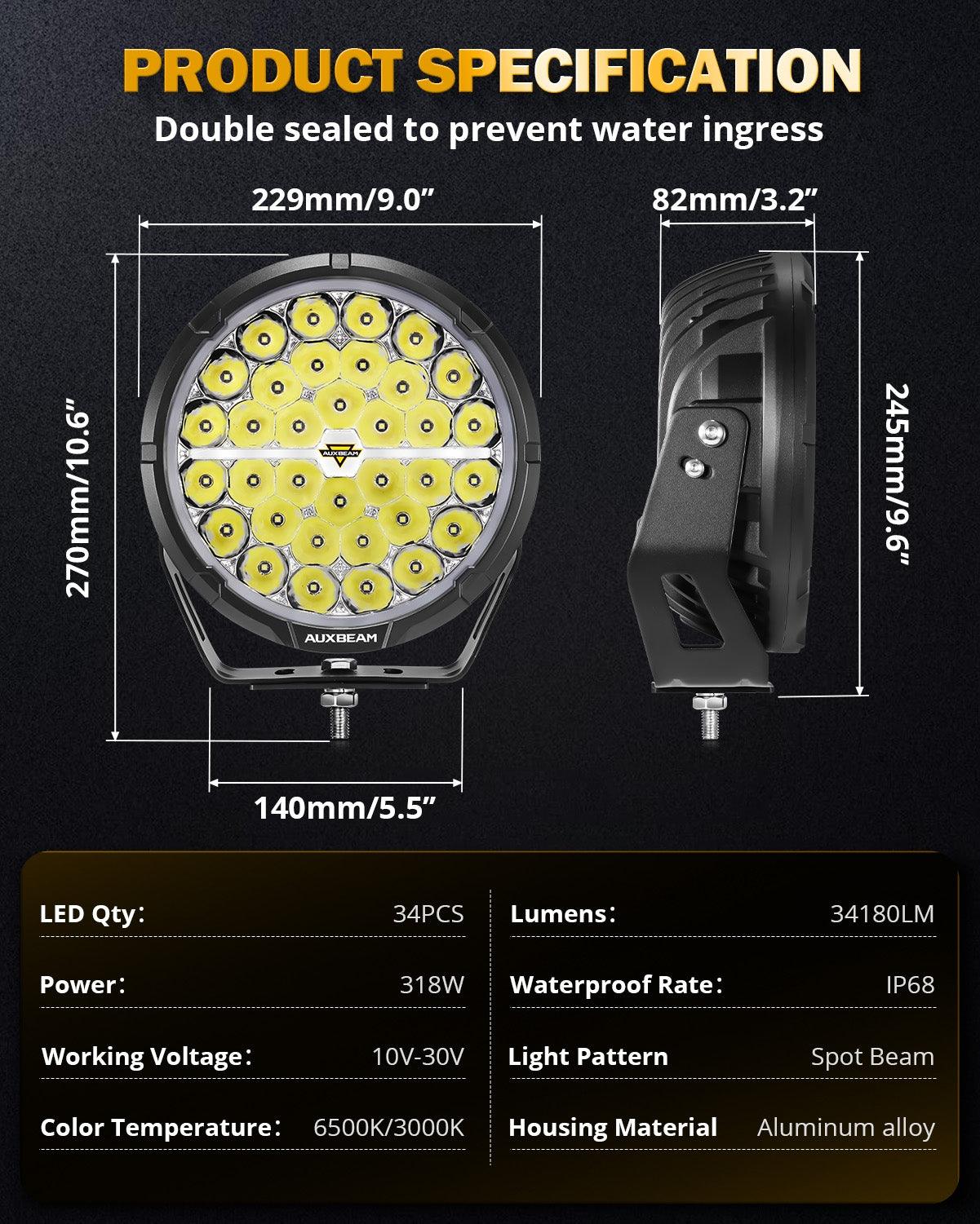 سلسلة RAY-L | مصابيح قيادة LED مزدوجة للطرق الوعرة، 9 بوصات، 318 واط، 34180 لومن