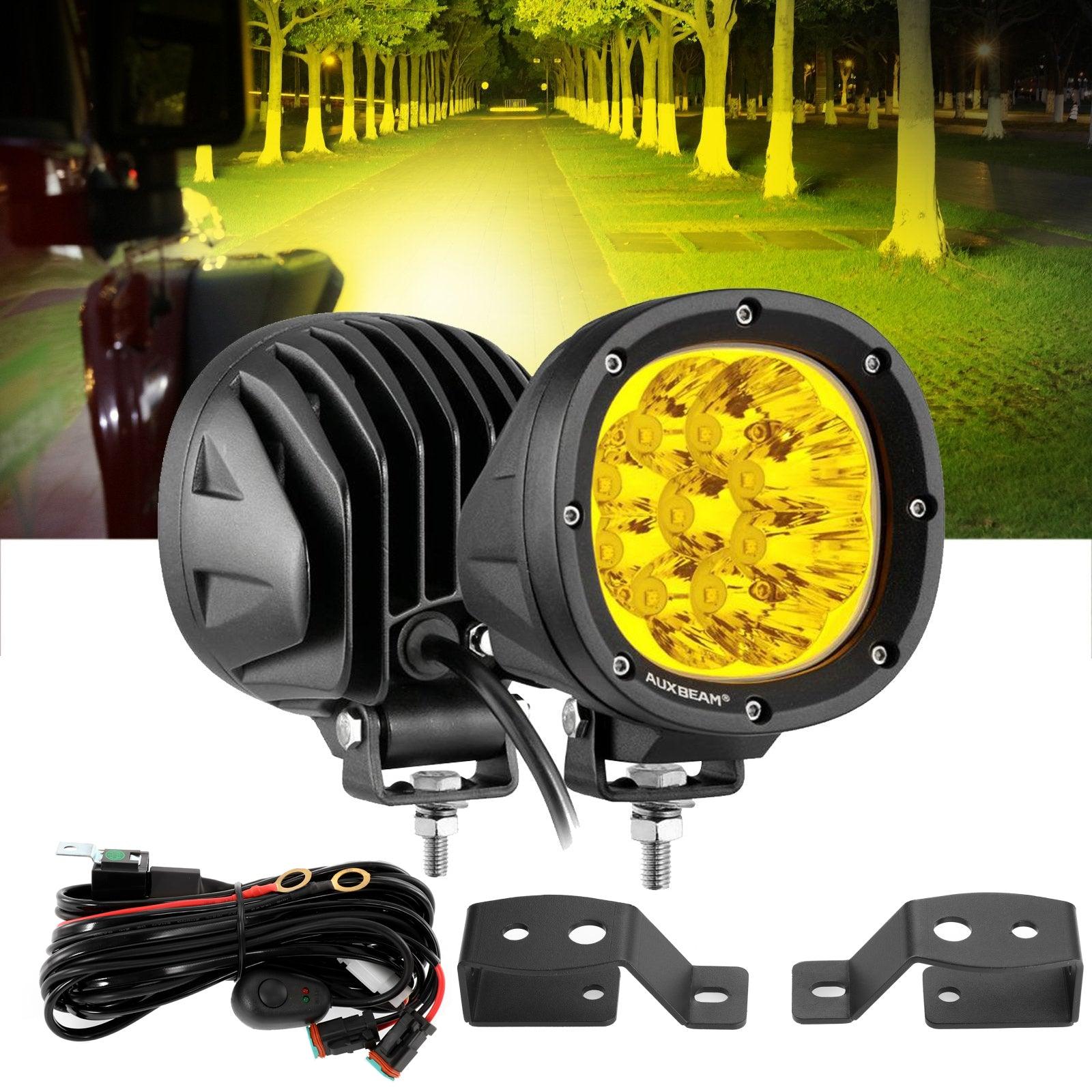 4 Inch 90W Round LED Driving Lights Spot Yellow with A-Pillar Mounting Bracket For Ford Bronco 2/4 Door 2021 2022 - Auxbeam  – éclairage LED auto