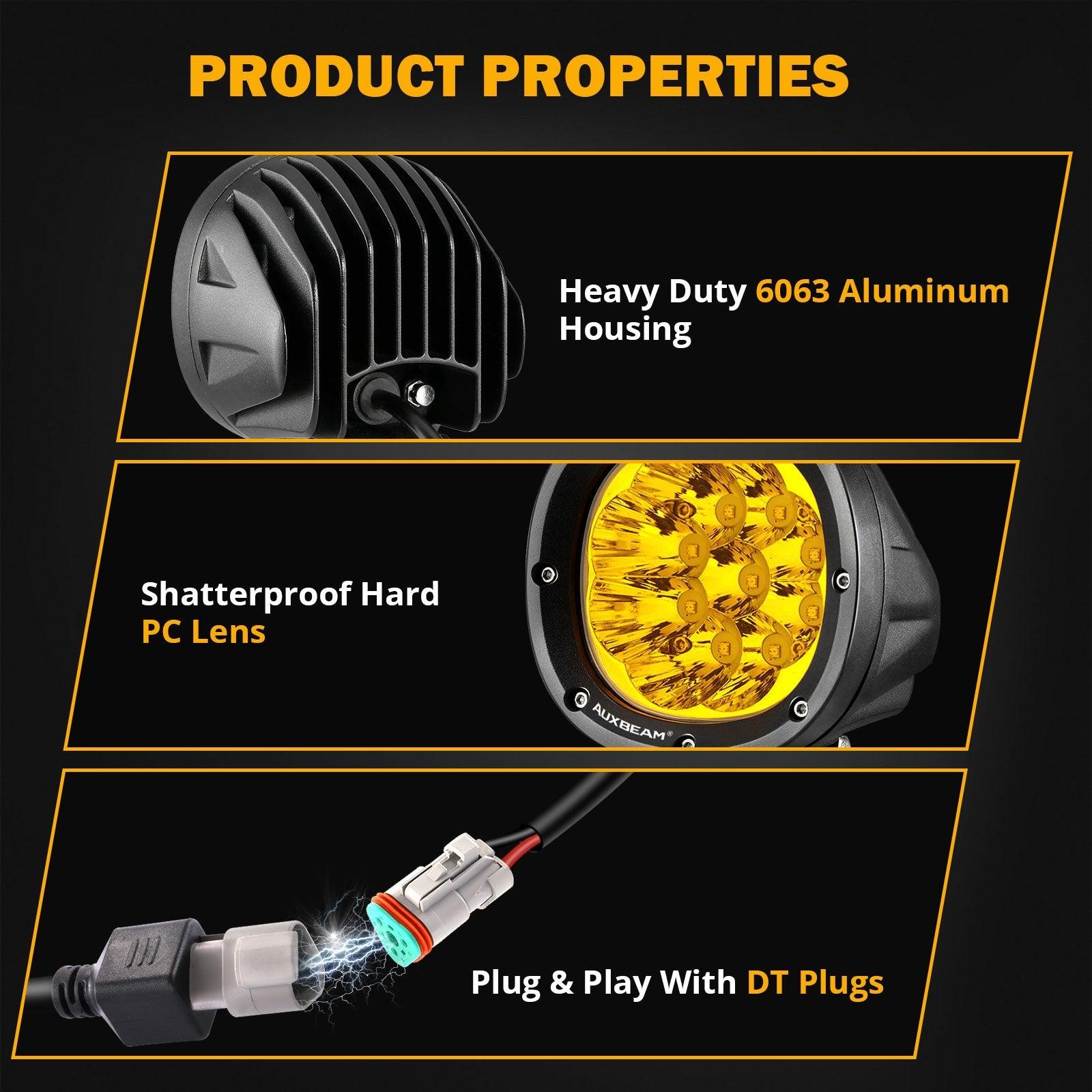 4 Inch 90W Round Yellow Spot LED Driving Lights with Dual A-Pillar Mounting Bracket For Ford Bronco 2/4 Door 2021 2022 - Auxbeam  – éclairage LED auto