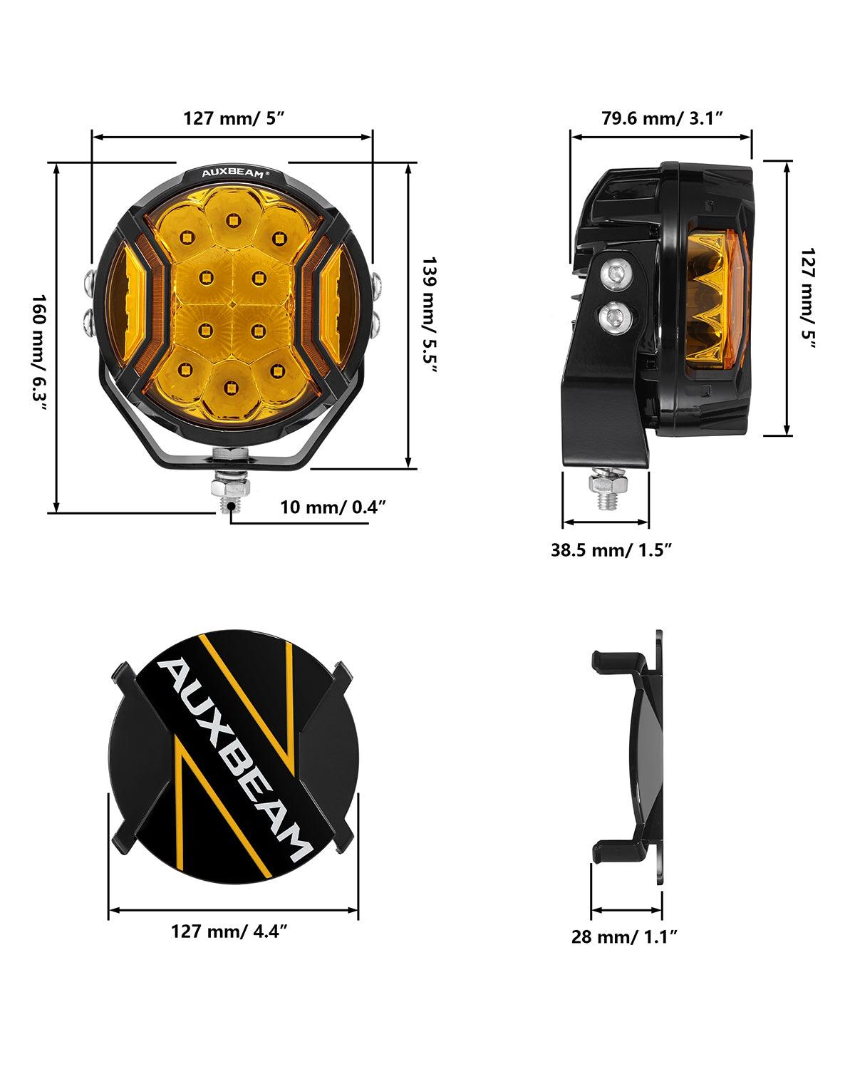 V-ULTRA Series | 5 Inch 172W LED Side Shooter Amber Pod Lights with Amber DRL - Auxbeam  – éclairage LED auto
