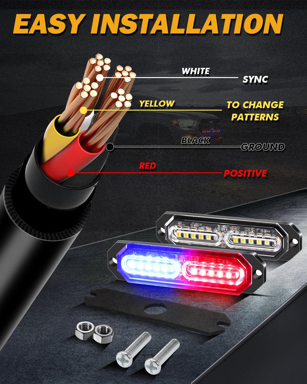 (4 قطع/مجموعة) 12 مصباح LED للطوارئ مثبت على السطح لمصابيح ستروب للشاحنات والمركبات والسيارات الرباعية والشاحنات الصغيرة 