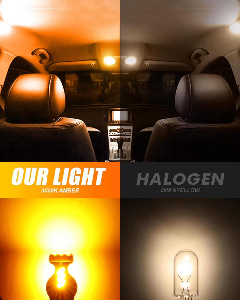 168 2825 W5W T10 LED Interior Light Bulbs 1.5W 300% Brighter 3500K Amber | 10 Bulbs