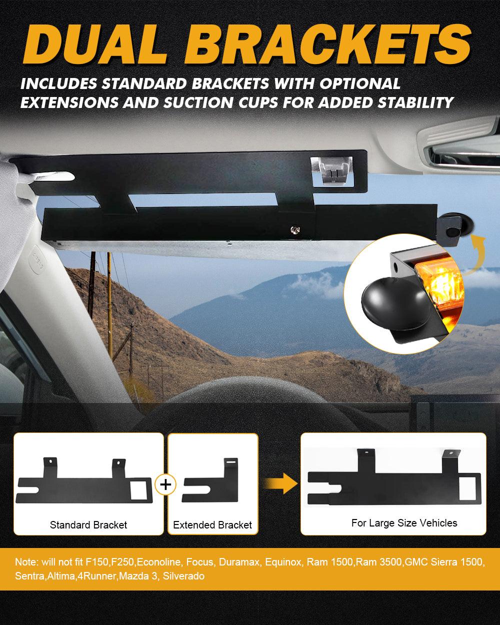 شريط إضاءة ستروب أبيض وكهرماني مزدوج الواقي مقاس 17 بوصة مع 20 نمطًا وامضًا ولوحة تحكم للمركبات والشاحنات والسيارات الرياضية متعددة الاستخدامات والسيارات رباعية الدفع