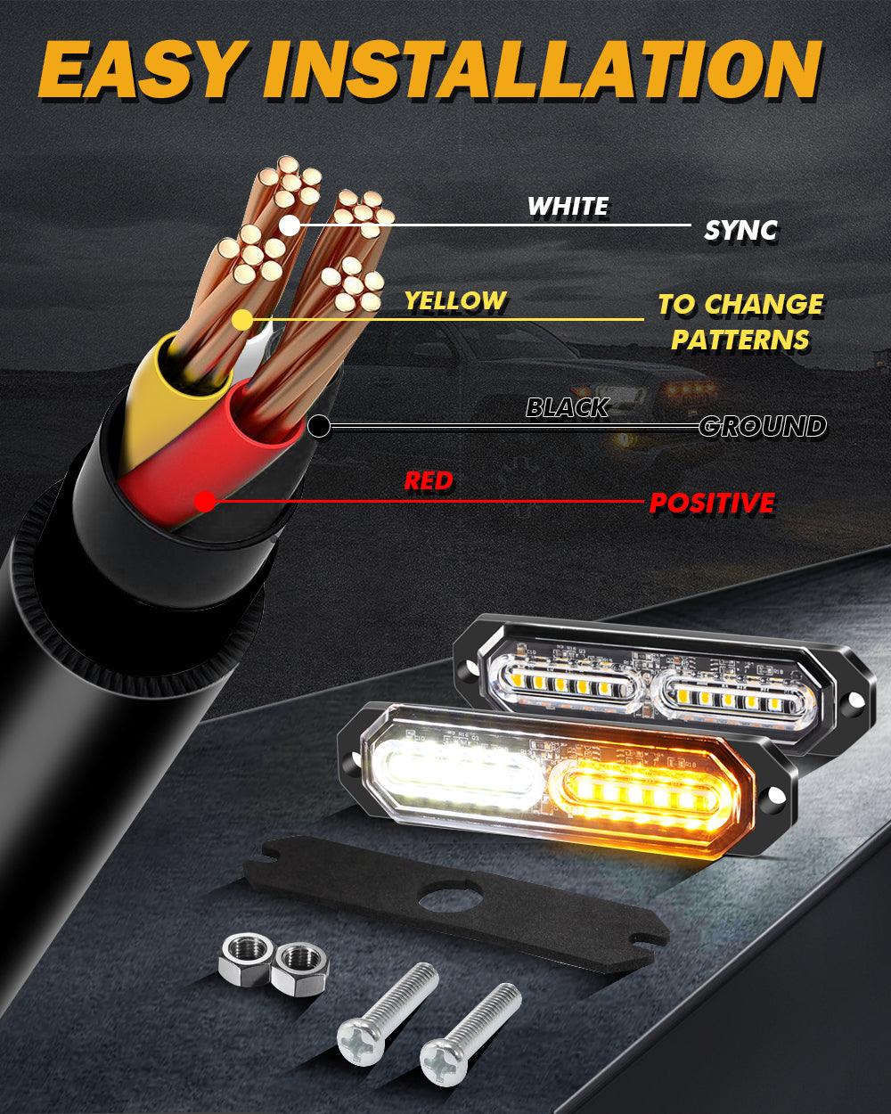 (4 قطع/مجموعة) 12 مصباح LED للطوارئ مثبت على السطح لمصابيح ستروب للشاحنات والمركبات والسيارات الرباعية والشاحنات الصغيرة 