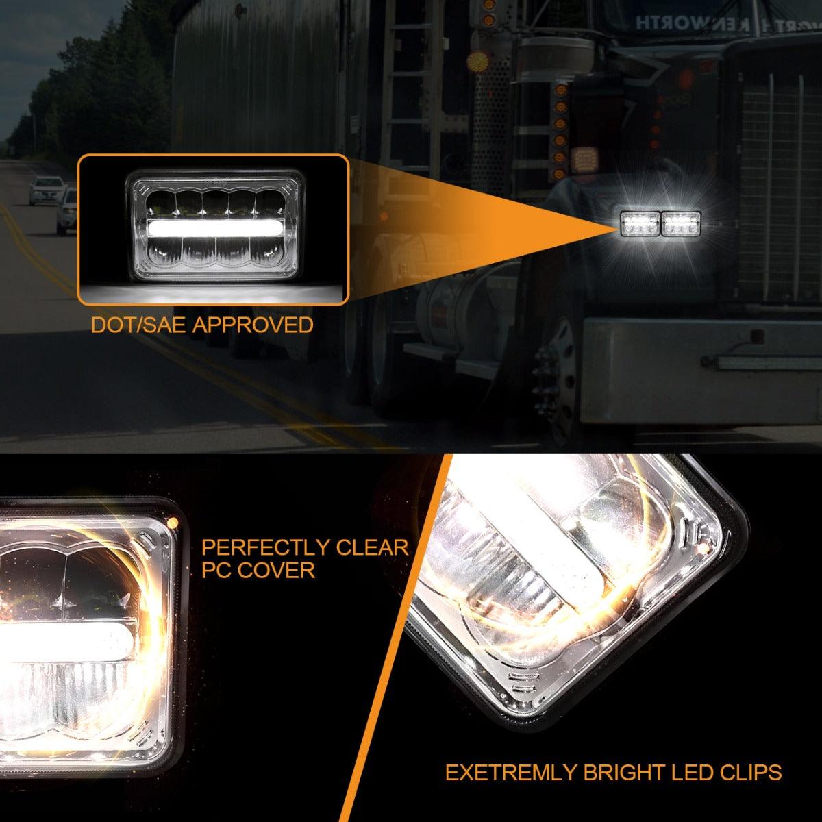 (4pcs/set) 4x6 Led Headlights Sealed Beam Headlights with DRL High Low Beam Replacement H4651 H4652 H4656 H4666 H6545 for Chevy GMC Trucks