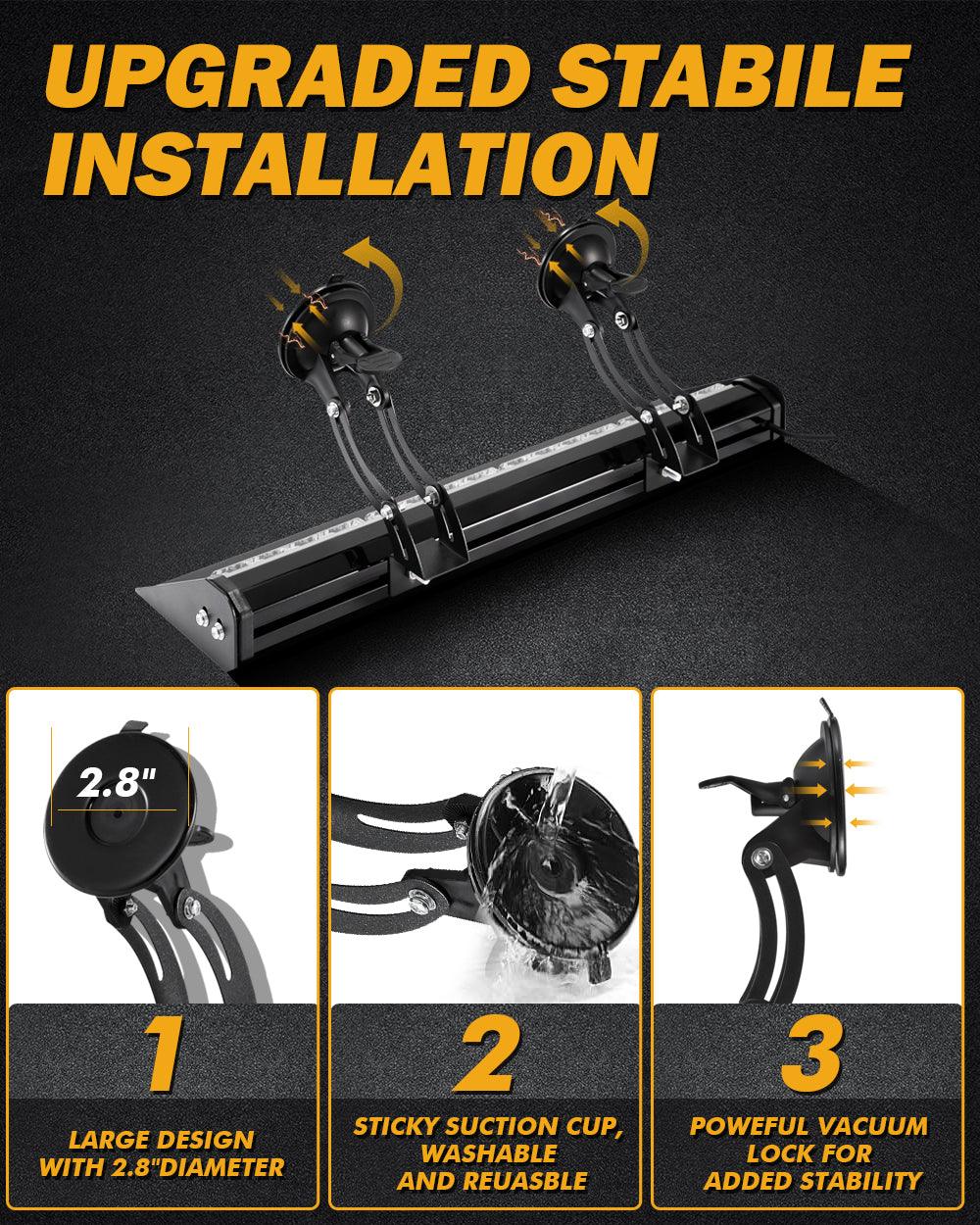 شريطان ضوئيان وامضان مقاس 17 بوصة على الزجاج الأمامي ولوحة القيادة مزودان بـ 20 نمطًا وامضًا مع حامل شفط للمركبات والشاحنات والسيارات الرياضية متعددة الاستخدامات والمركبات الرباعية