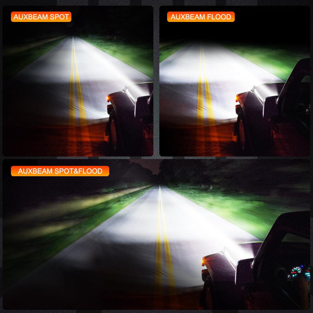 3" 40W LED Pods Light Spot/Flood Multicolor frame with wiring harness for JEEP - Auxbeam  – éclairage LED auto