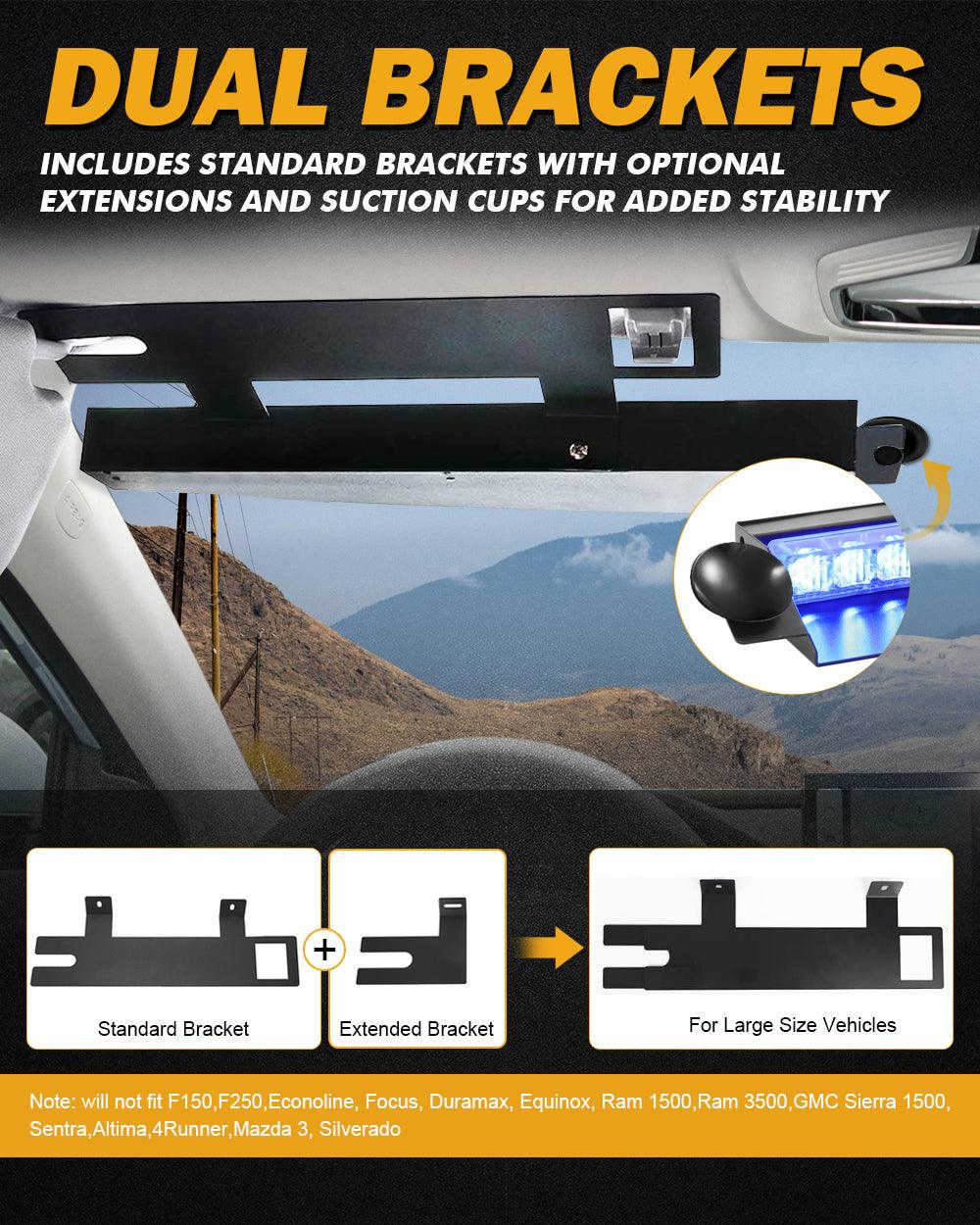 شريط إضاءة ستروب أزرق وأحمر مزدوج الواقي مقاس 17 بوصة مع 20 نمطًا وامضًا مع لوحة تحكم للمركبات والشاحنات والسيارات الرياضية متعددة الاستخدامات والسيارات رباعية الدفع