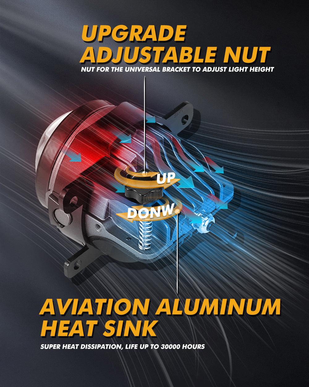 🆕ضوء ضبابي بعدسة عرض ثنائية LED مقاس 3 بوصات بقوة 104 وات، بثلاثة ألوان، مع شعاع عالٍ مساعد لتويوتا/هوندا | قطعتان/مجموعة