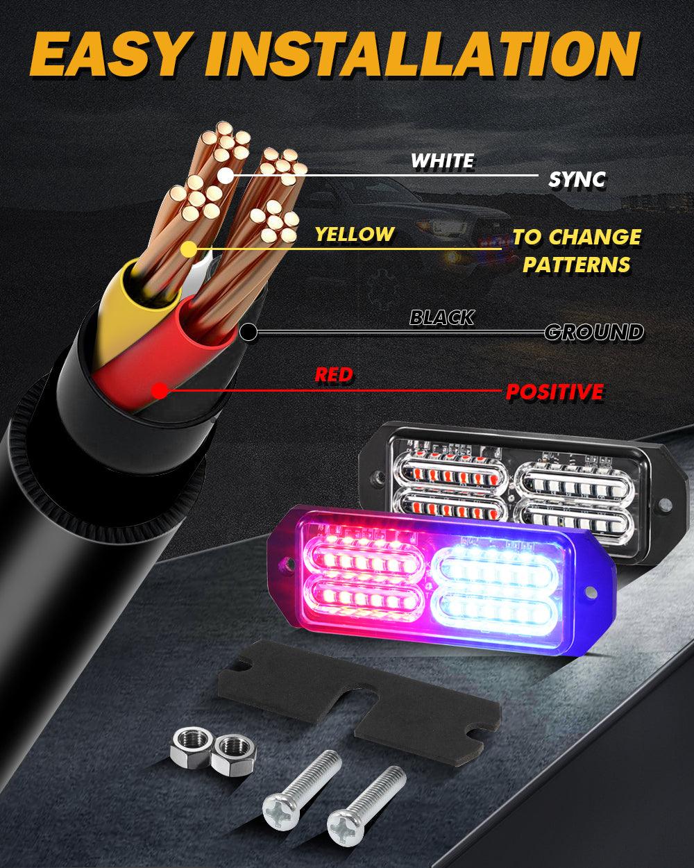 (4 قطع/مجموعة) 24 مصباح LED للطوارئ مثبت على السطح لمصابيح ستروب للشاحنات والمركبات والسيارات الرباعية والشاحنات الصغيرة 