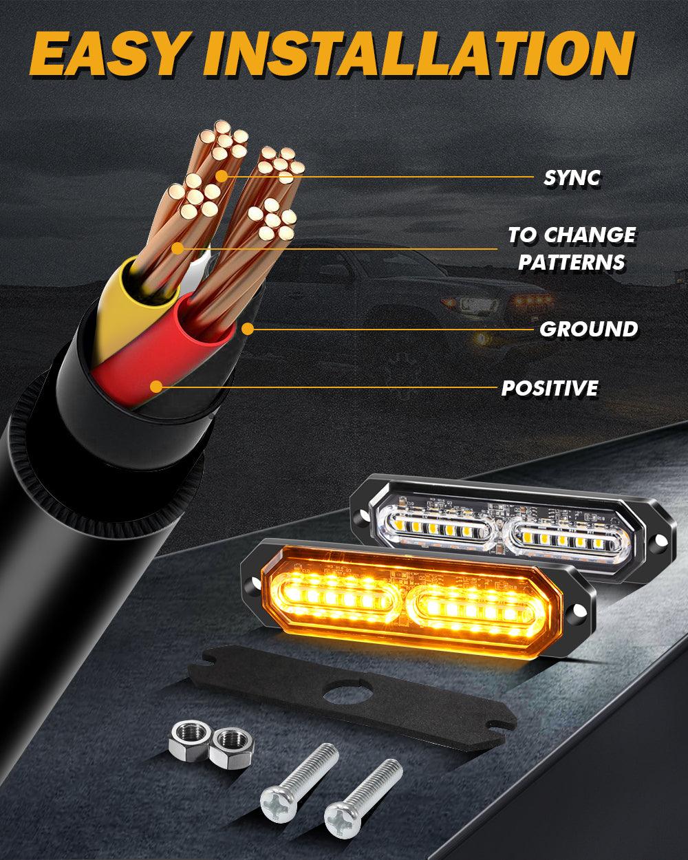 (4 قطع/مجموعة) 12 مصباح LED للطوارئ مثبت على السطح لمصابيح ستروب للشاحنات والمركبات والسيارات الرباعية والشاحنات الصغيرة 