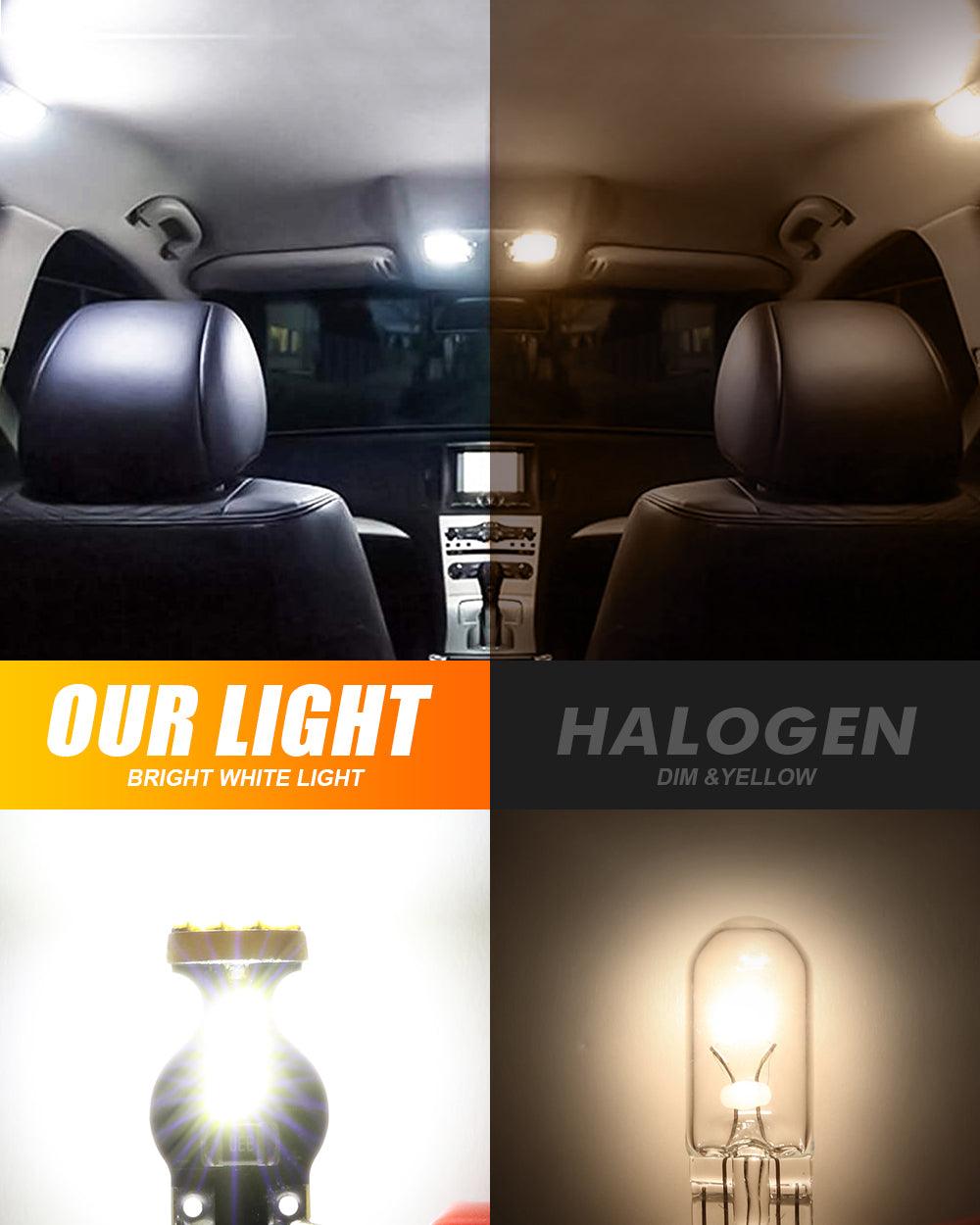 لمبات إضاءة داخلية LED T10 W5W 2825، 1.5 واط، أكثر سطوعًا بنسبة 300%، لون أبيض 6500 كلفن | 10 لمبات 