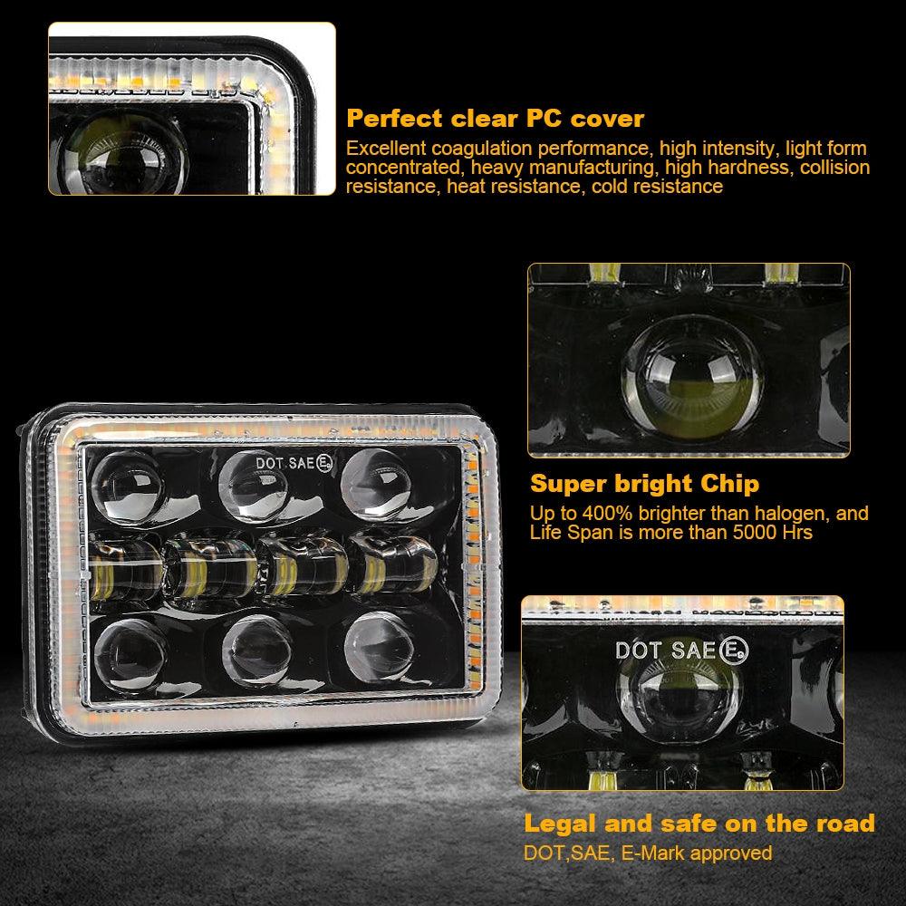 (2PCS/SET) 4x6 inch Sealed Beam LED Headlight with Hi/Low Beam DRL Turn Signal Light