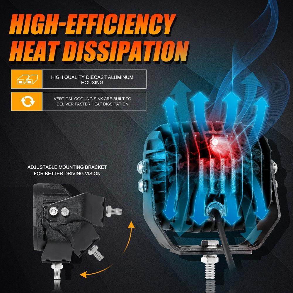 مصابيح قيادة LED بيضاء/كهرمانية 5 بوصات 110 وات مع حامل تثبيت على العمود A لسيارة فورد برونكو 2/4 أبواب 2021 2022