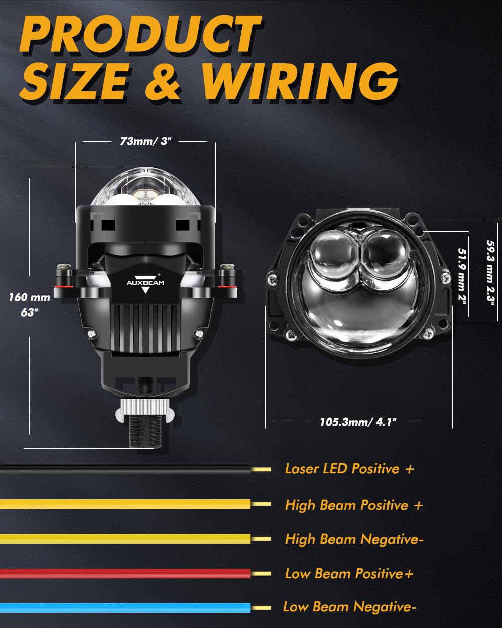 3 Inch 136W 6000K Double Hyperboloid Bi-LED Projector Lens Headlight Non-Destructive Installation Projector Lens for Car | 2PCS/Set