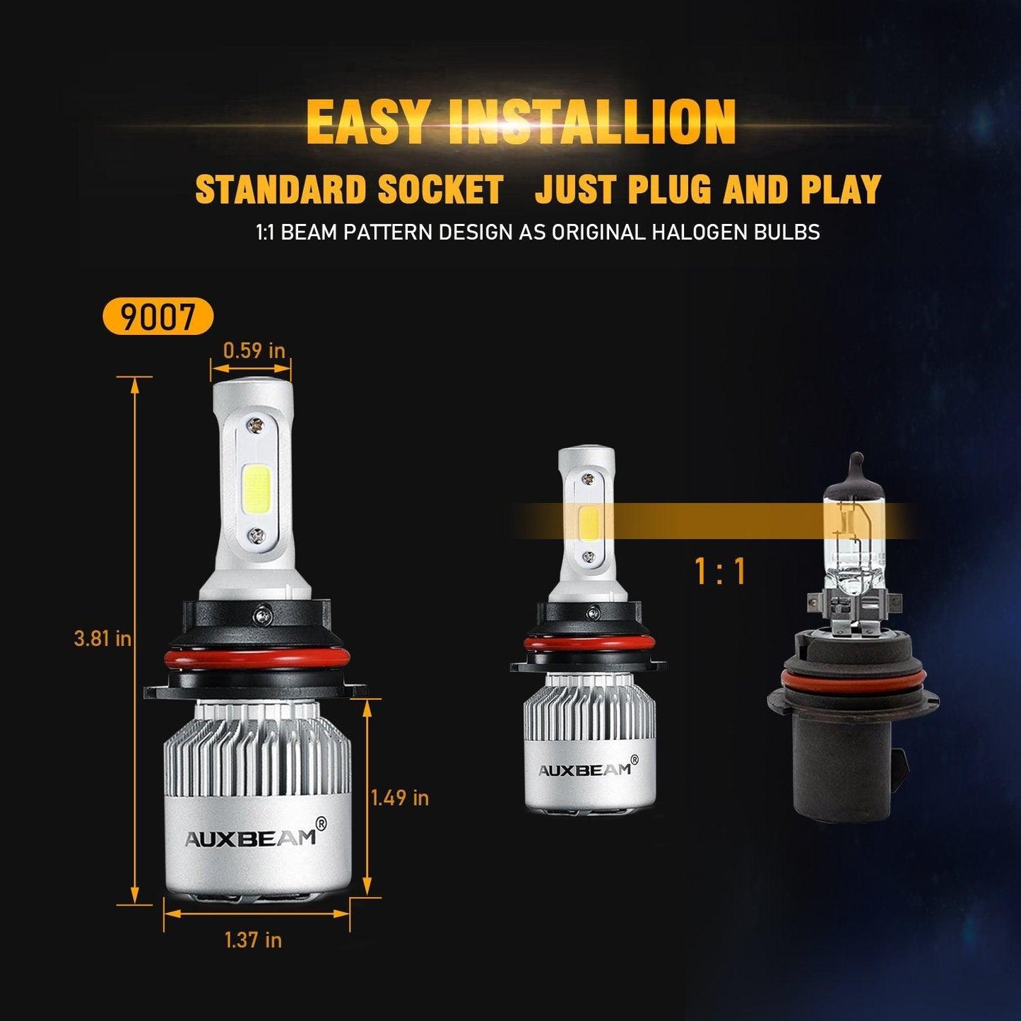 9007/HB5 LED Headlight Bulbs 72W 8000ML S2 Series Super Brightes COB 6500K Cool White | 2 Bulbs