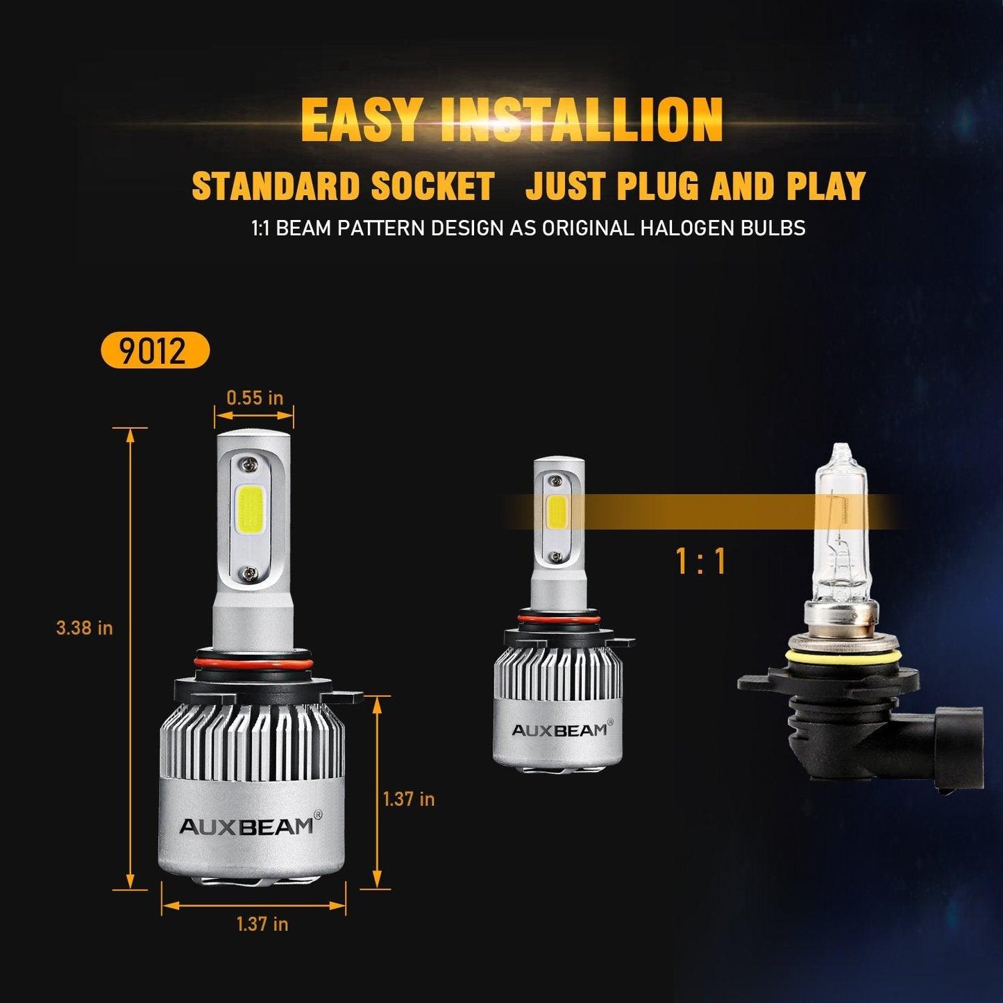 9012/HIR2 LED Headlight Bulbs 72W 8000ML S2 Series Super Brightes COB 6500K Cool White | 2 bulbs