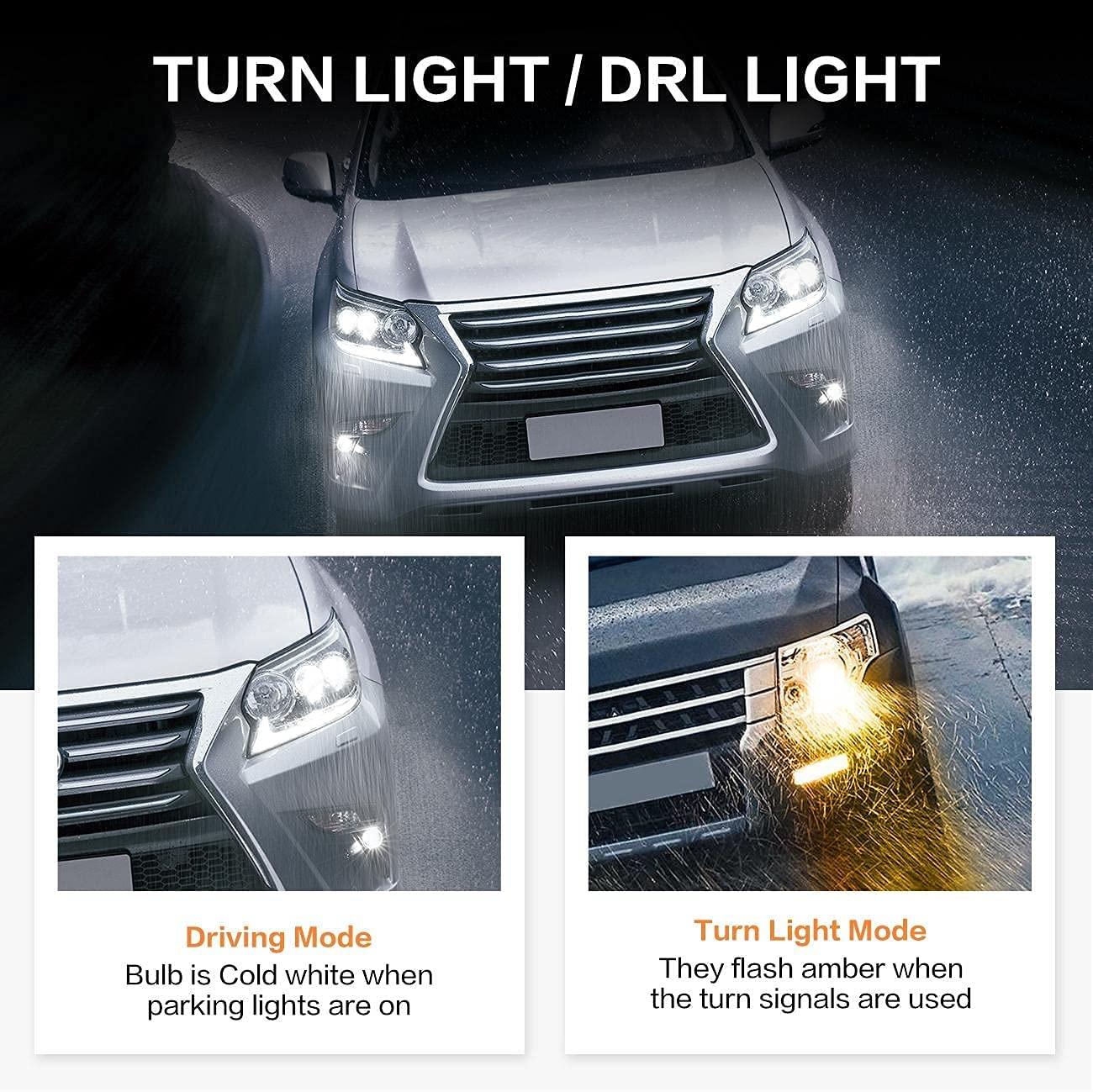 T20 7443 7440 LED Front Turn Signal &amp; DRL Light Bulbs 300% High Brightness Dual Color Switchback White &amp; Amber | 2 bulbs 