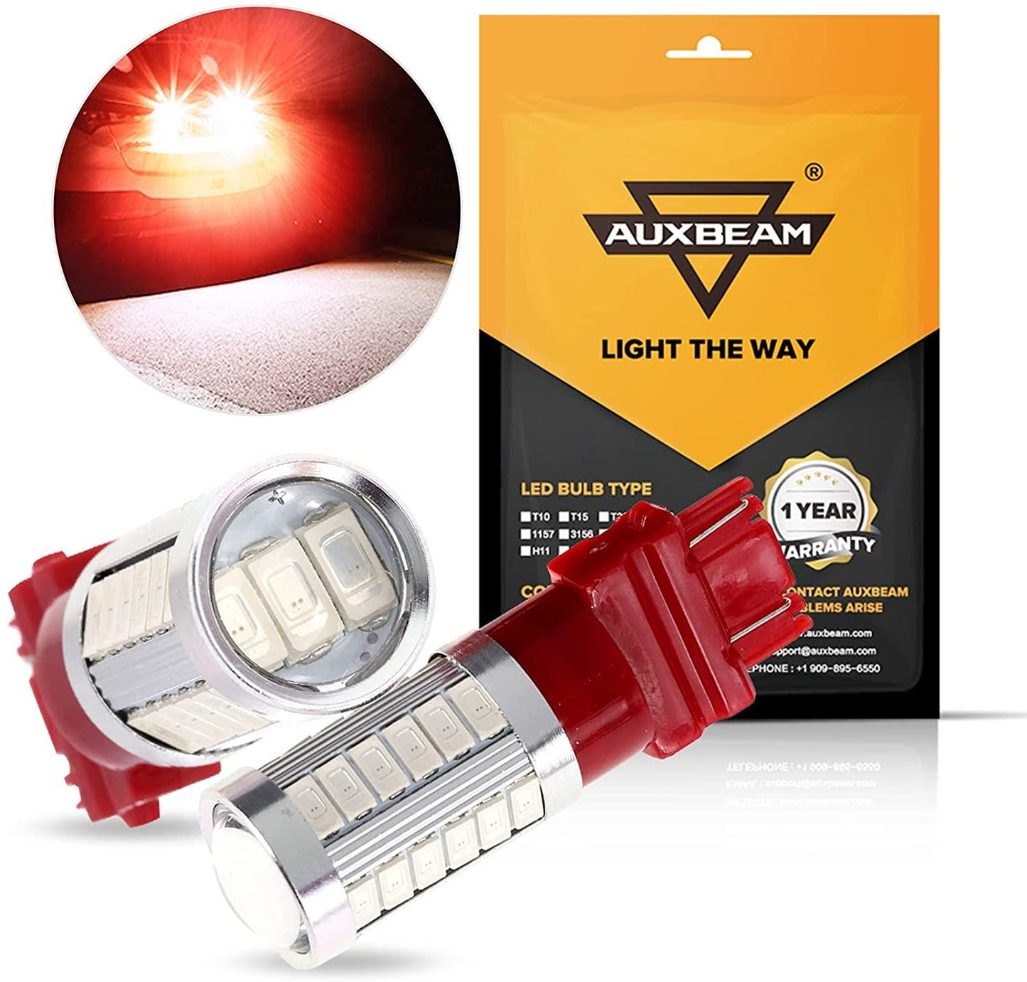 مصابيح LED للفرامل/المصابيح الخلفية T25 3157 3156، 20 واط، 4000 لومن، حمراء، سلسلة 33LED | مصباحان 