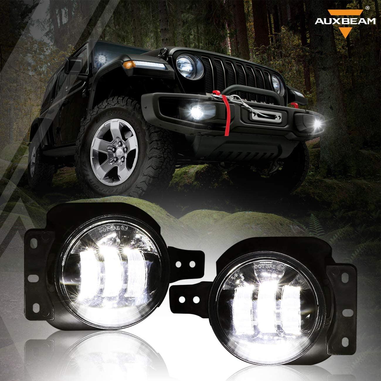 (2pcs/set) 4 Inch Round LED Fog Lamps with 2 Brackets for 2018 2019 2020 Jeep Wrangler JL JLU Jeep Gladiator JT