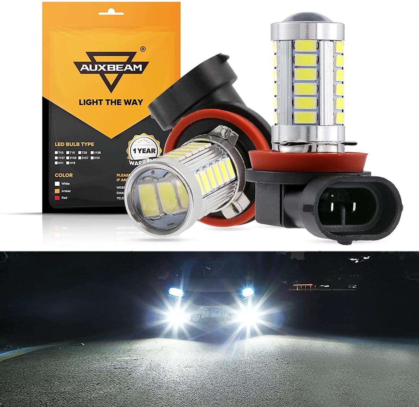 مصابيح ضباب LED H11 H9 H8 H16JP/DRL، 50 واط، 4000 لومن، 6500 كلفن، بيضاء، سلسلة 33LED | مصباحان