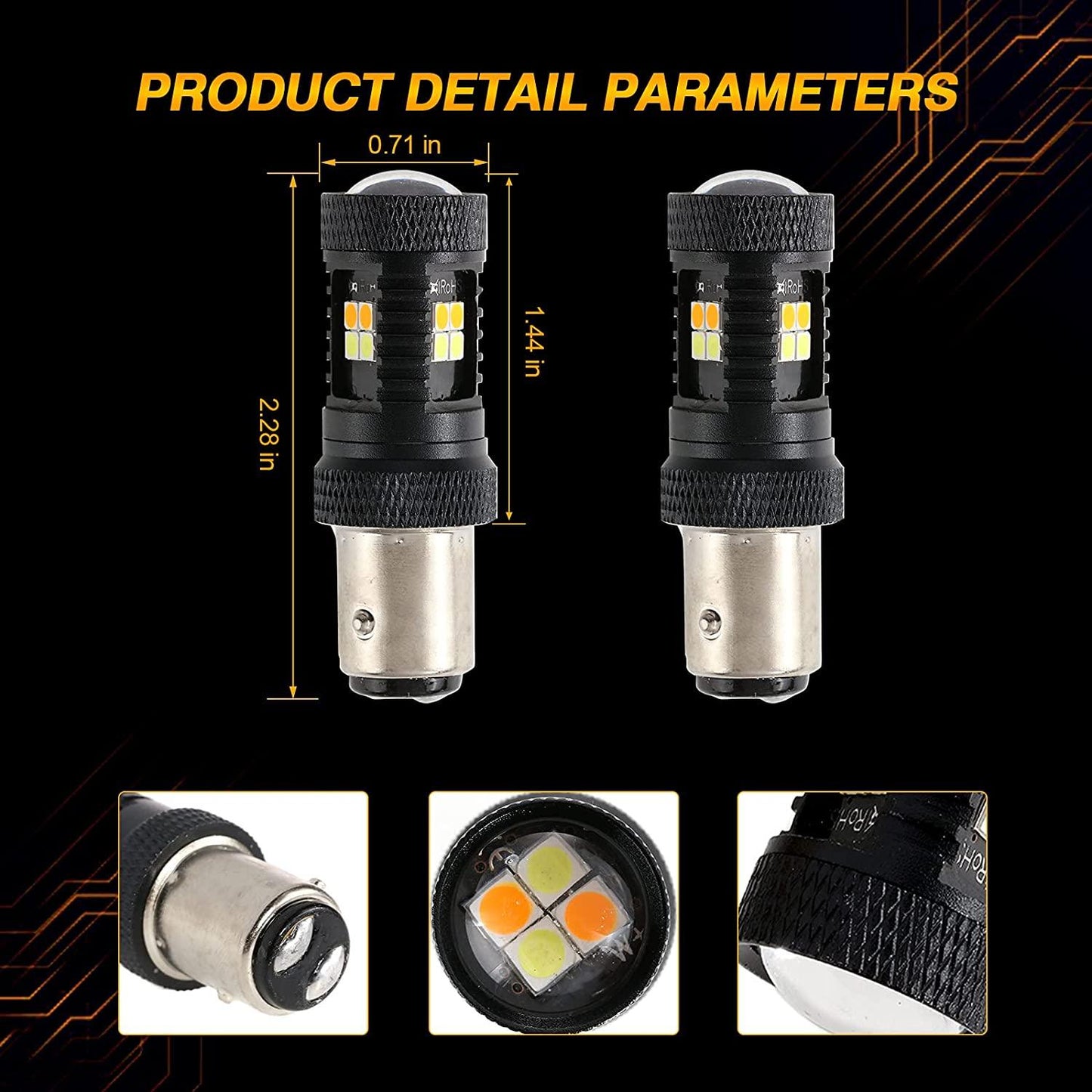 1157 BAY15D LED Front Turn Signal & DRL Light Bulbs 300% High Brightness Dual Color Switchback White & Amber | 2 Bulbs