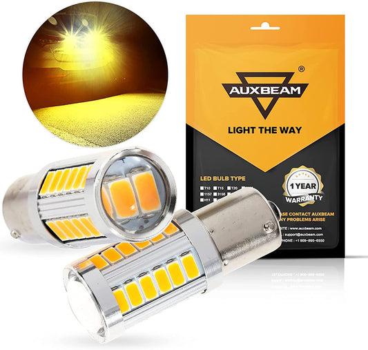 1156 P21W BA15S LED Turn Signal Light Rear/Front, Side Maker Light Bulbs 20W 4000LM 3500K Amber 33LED Series | 2 bulbs 
