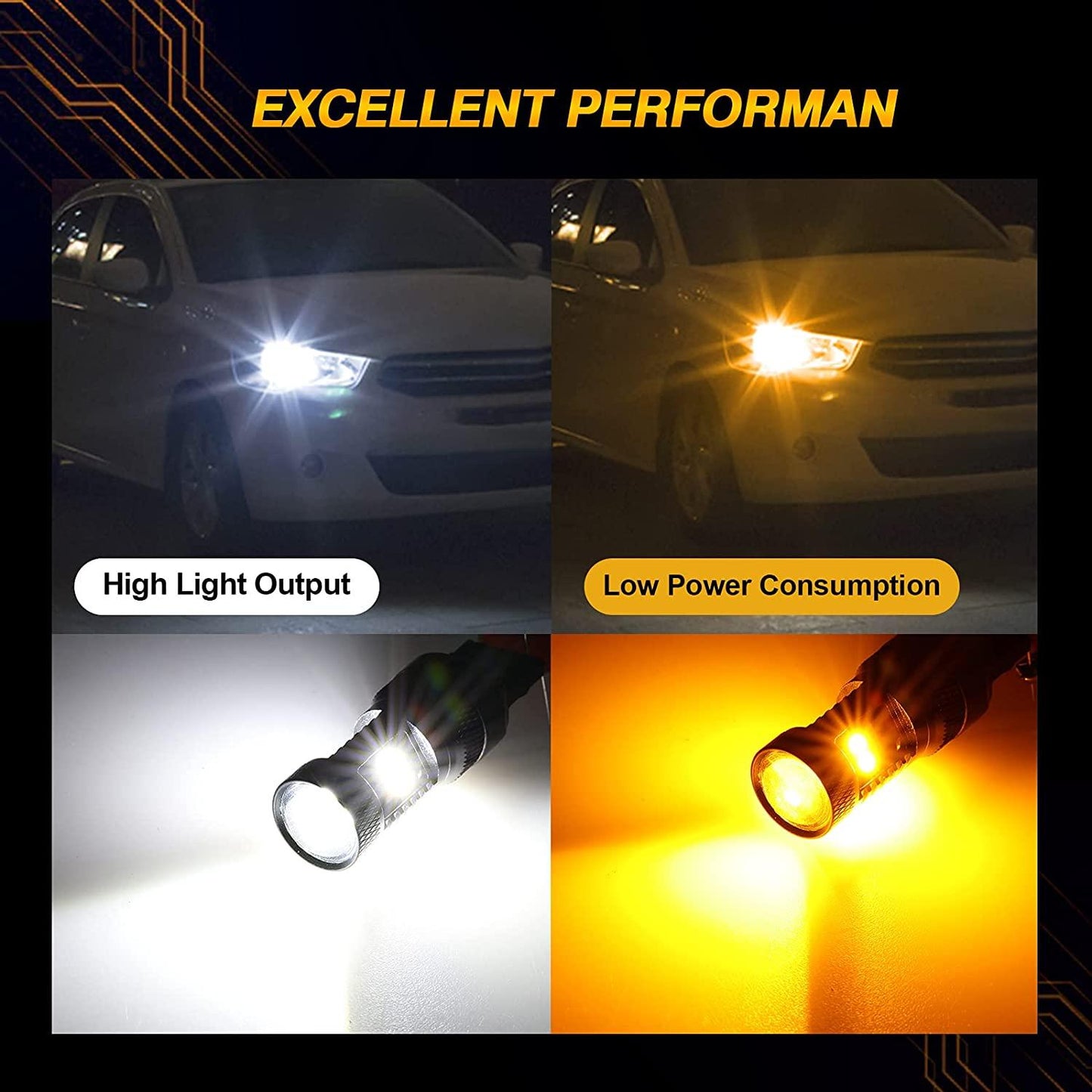 T20 7443 7440 LED Front Turn Signal &amp; DRL Light Bulbs 300% High Brightness Dual Color Switchback White &amp; Amber | 2 bulbs 
