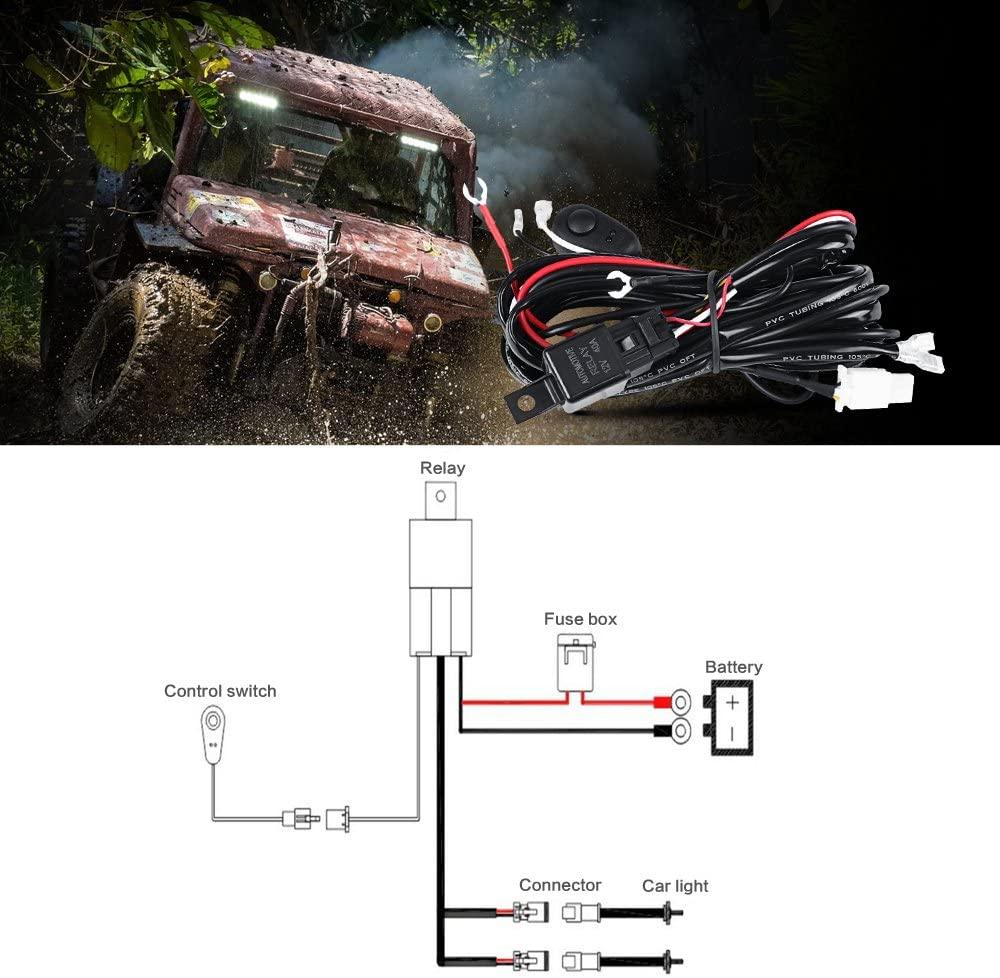 (2 Lead) LED Light Bar Wiring Harness Kit with Fuse Relay ON/Off Switch for LED Off-Road Driving Work Light - Auxbeam  – éclairage LED auto, kit complet prêt à installer
