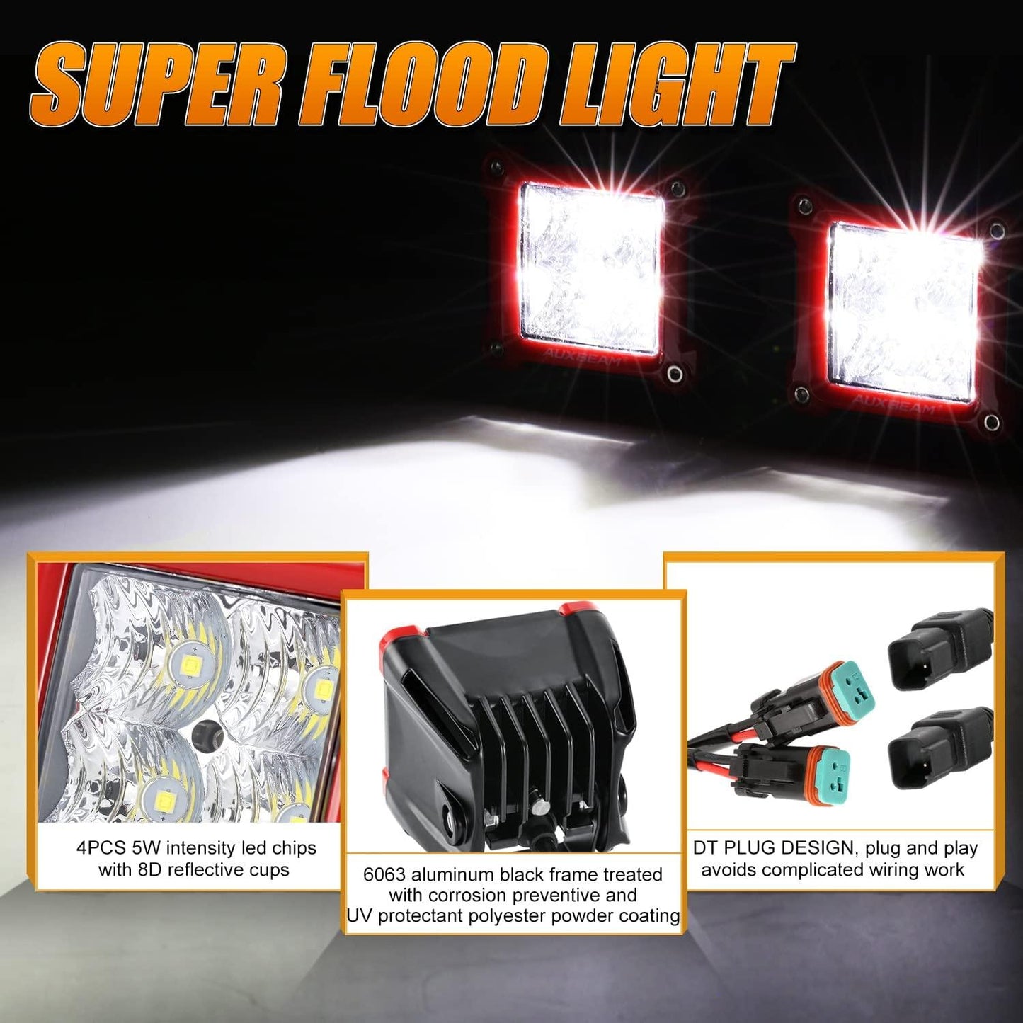 3 Inch 40W Spot/Flood Beam LED Pods Light + Universal LED Working Lights Mounting Brackets - Auxbeam  – éclairage LED auto
