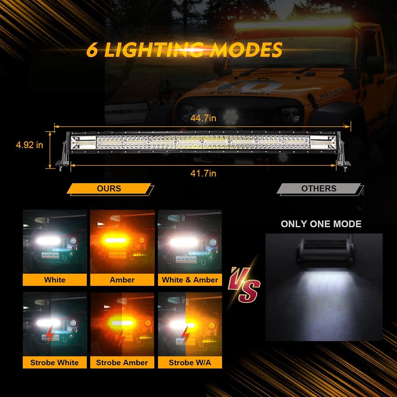 6 Modes Series 42 Inch White&amp;Amber Curved Off Road Led Light Bar