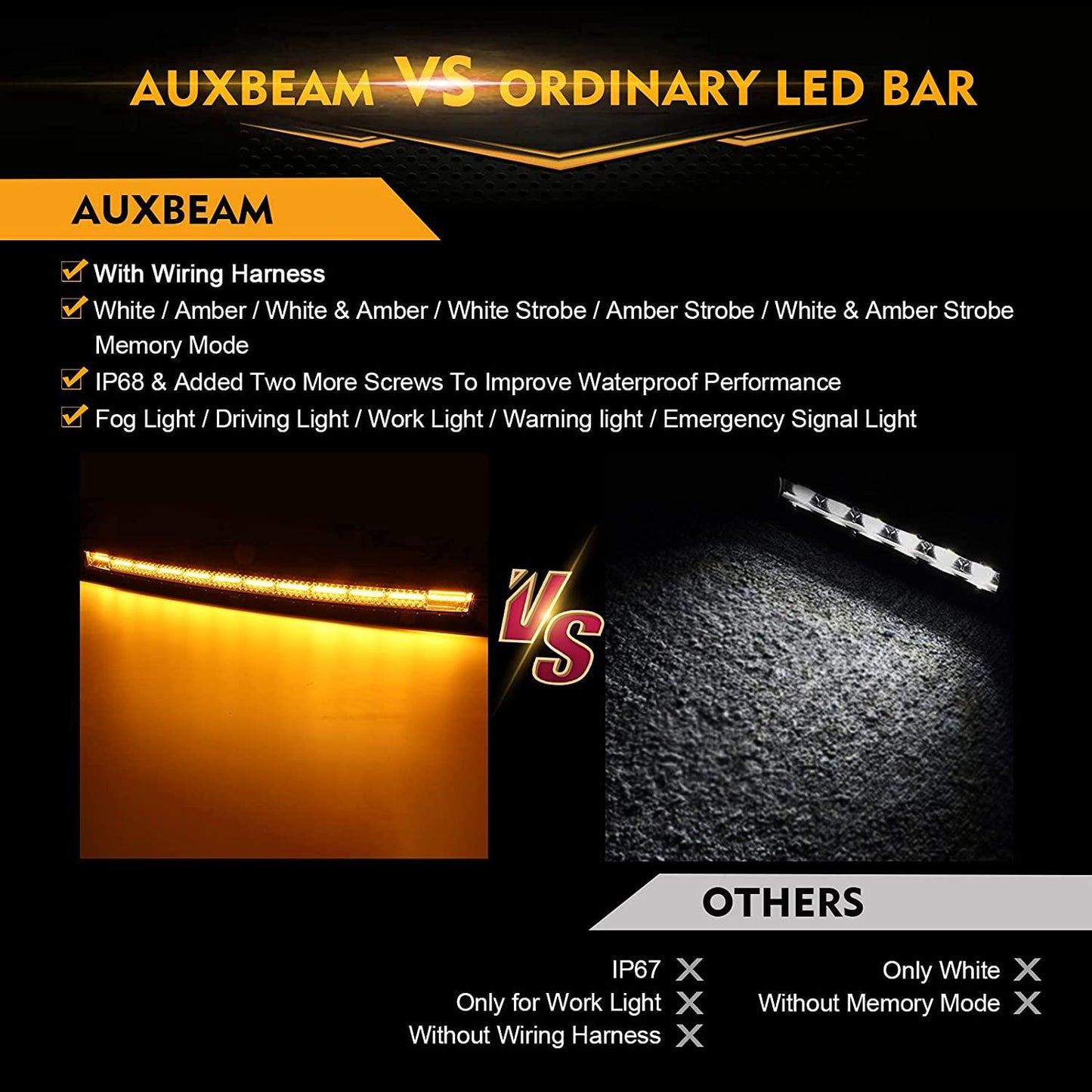 50 Inch 6 Modes White&amp;Amber Curved Off Road Led Light Bar