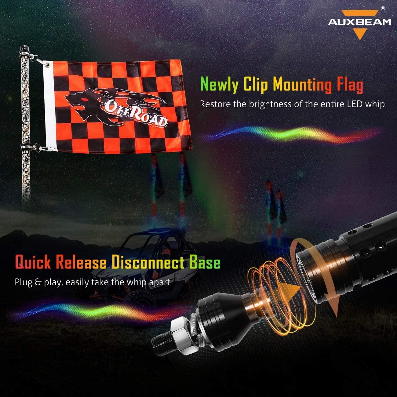 أضواء سوط LED RGB بطول 3 أقدام/4 أقدام مزودة بتقنية البلوتوث/التحكم عن بُعد + حوامل تثبيت أضواء سوط لمركبات UTV وATV والمركبات على الطرق الوعرة