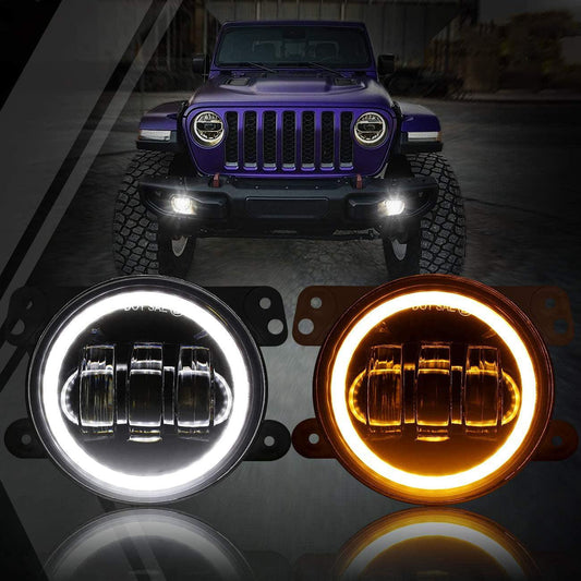 4 Inch 30w LED Fog Lights With White DRL+Amber Turn Signal For Jeep Wrangler 07-18 JK TJ LJ Front Bumper Lamp