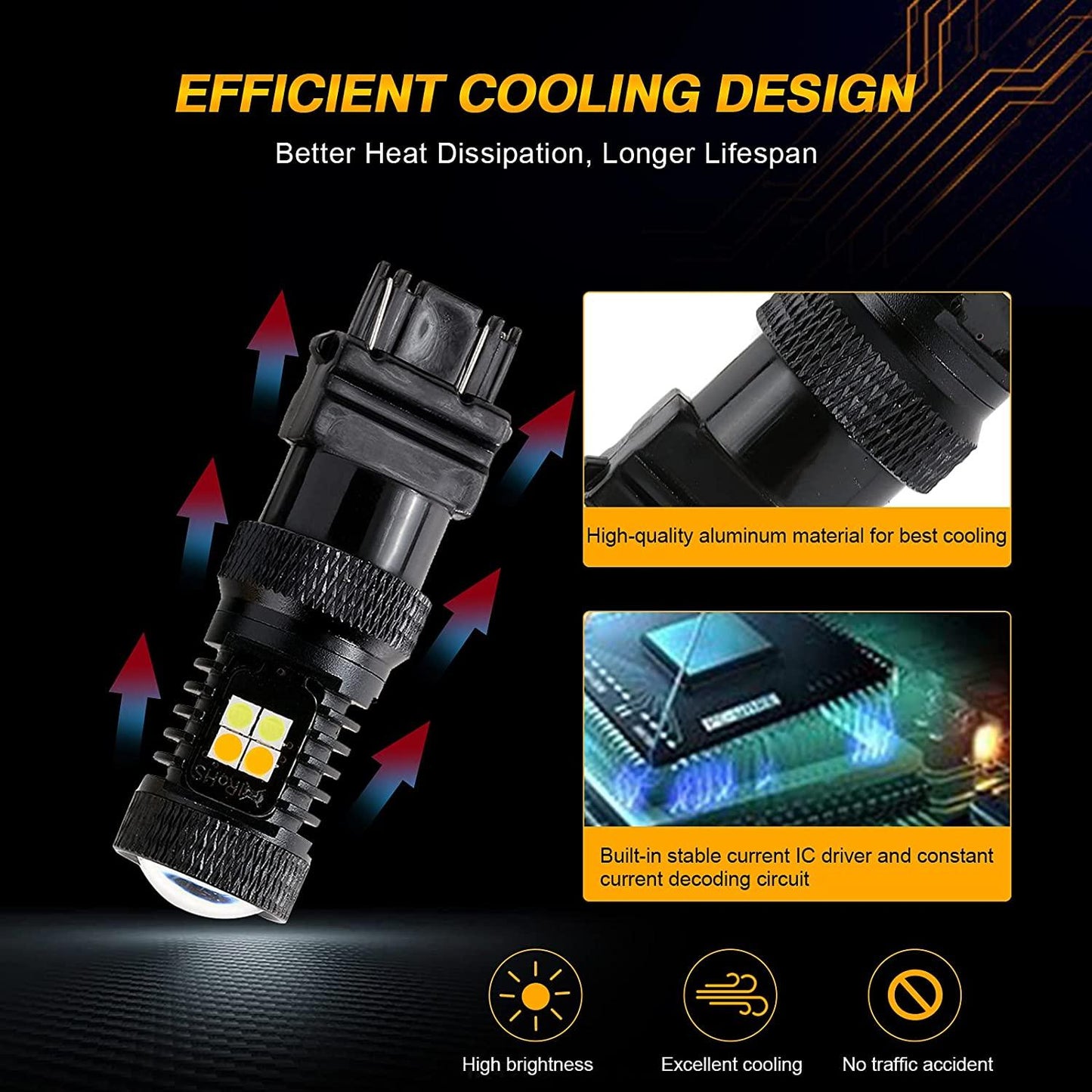 مصابيح LED أمامية T25 3157 3156، مصابيح LED لإشارة الانعطاف والإضاءة النهارية، سطوع عالي بنسبة 300%، ثنائية اللون، أبيض وكهرماني | مصباحان 