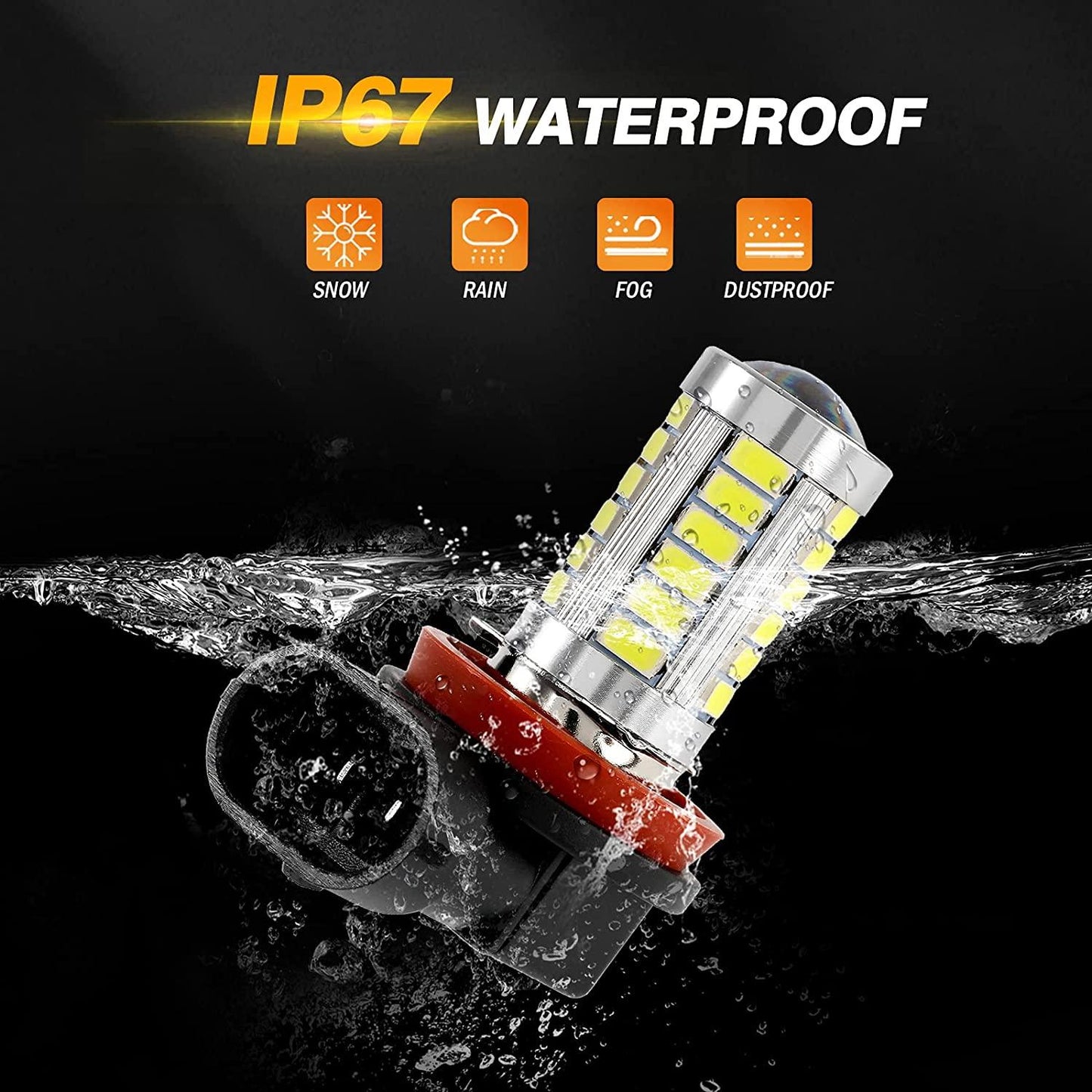 مصابيح ضباب LED H11 H9 H8 H16JP/DRL، 50 واط، 4000 لومن، 6500 كلفن، بيضاء، سلسلة 33LED | مصباحان