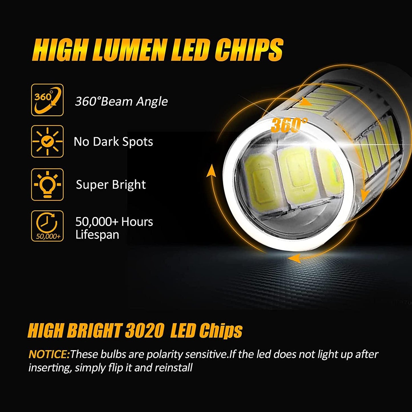 1156 P21W BA15S LED Turn Signal Light Rear/Front, Side Maker Light Bulbs 20W 4000LM 3500K Amber 33LED Series | 2 bulbs 