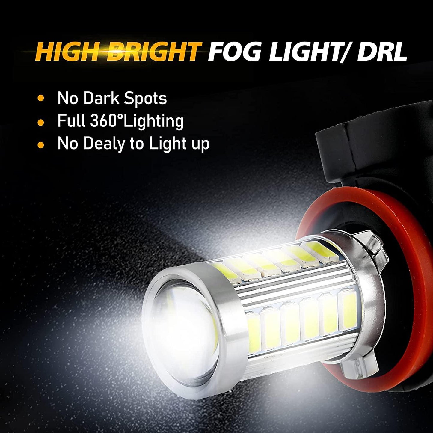 مصابيح ضباب LED H11 H9 H8 H16JP/DRL، 50 واط، 4000 لومن، 6500 كلفن، بيضاء، سلسلة 33LED | مصباحان