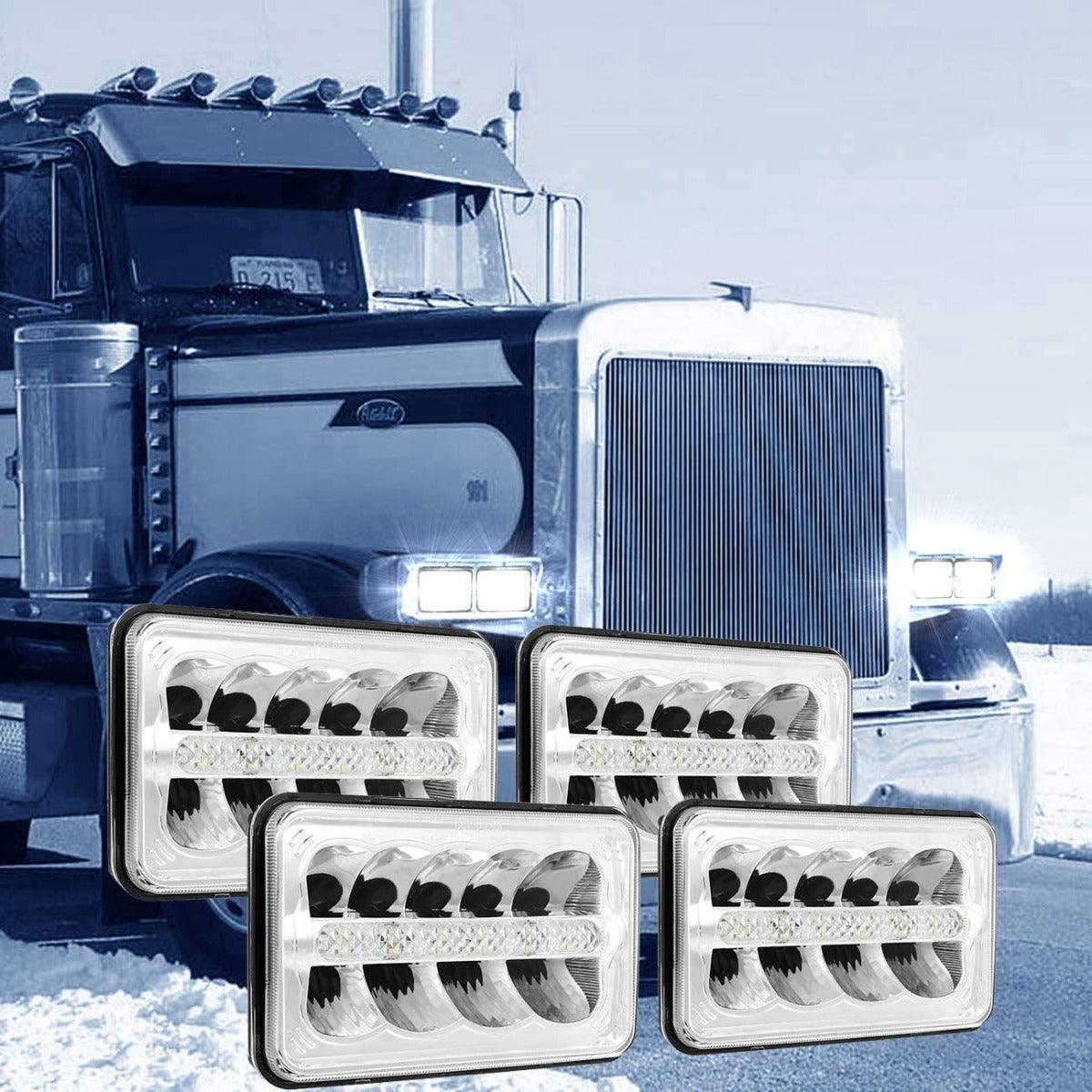 (4pcs/set) 4x6 Led Headlights Sealed Beam Headlights with DRL High Low Beam Replacement H4651 H4652 H4656 H4666 H6545 for Chevy GMC Trucks