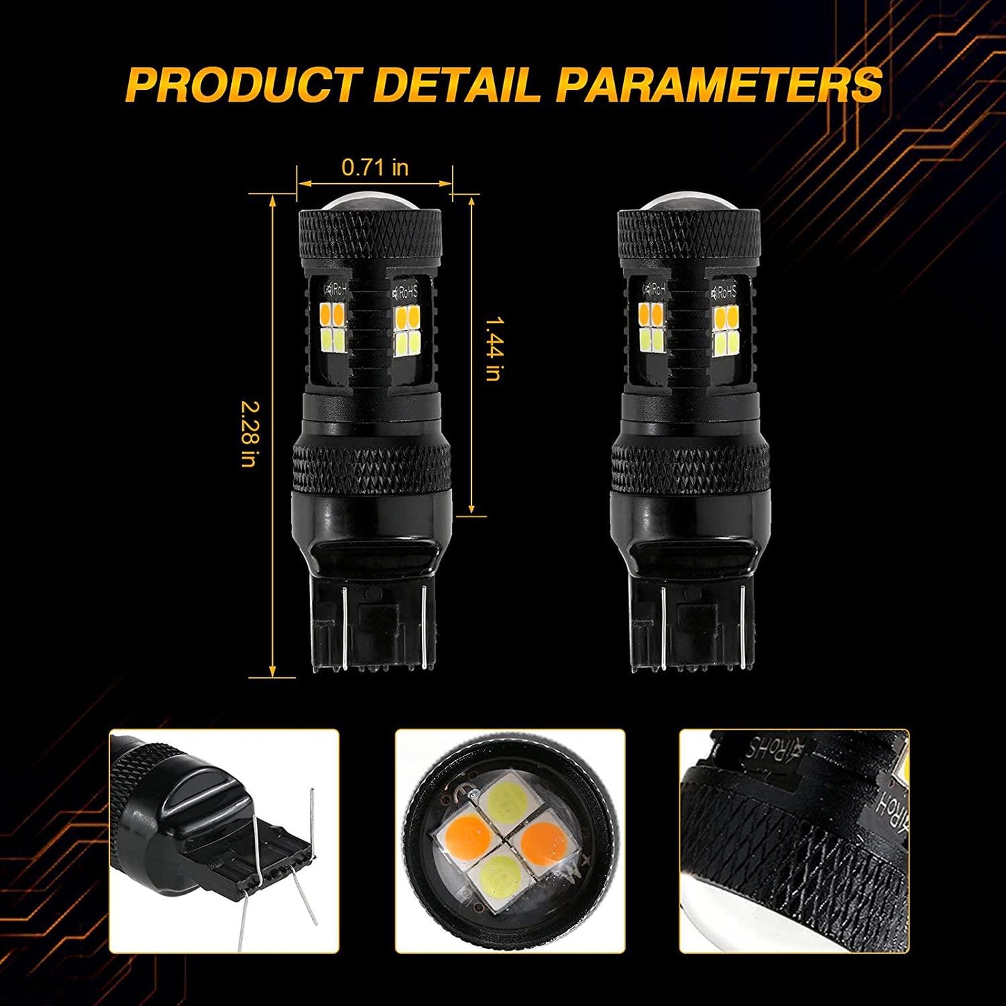 T20 7443 7440 LED Front Turn Signal &amp; DRL Light Bulbs 300% High Brightness Dual Color Switchback White &amp; Amber | 2 bulbs 