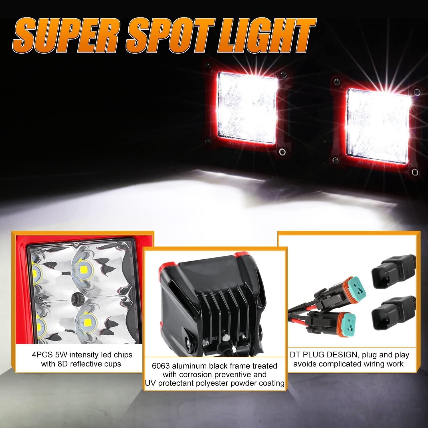 3 Inch 40W Spot/Flood Beam LED Pods Light + Universal LED Working Lights Mounting Brackets - Auxbeam  – éclairage LED auto