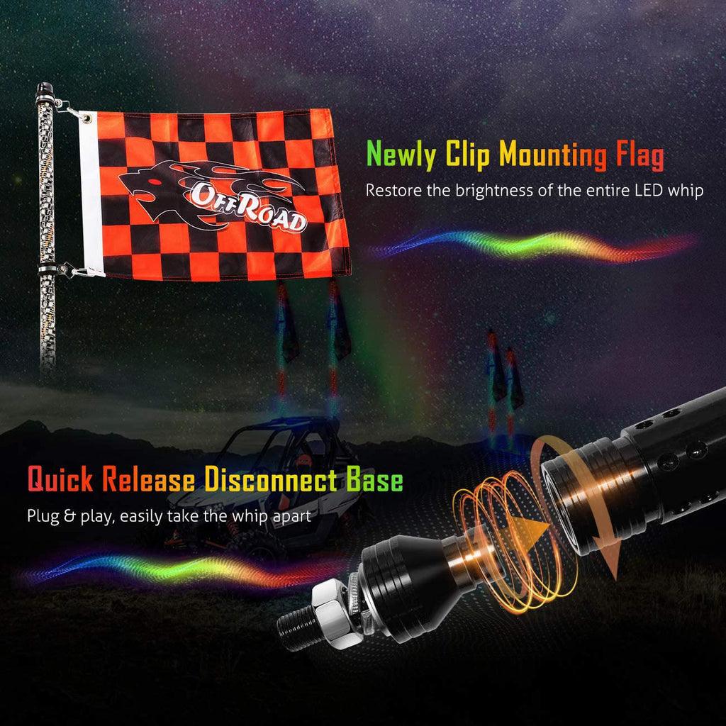 4FT RGB LED Whip Lights & RGB LED Rock Lights Set with Bluetooth Controlled