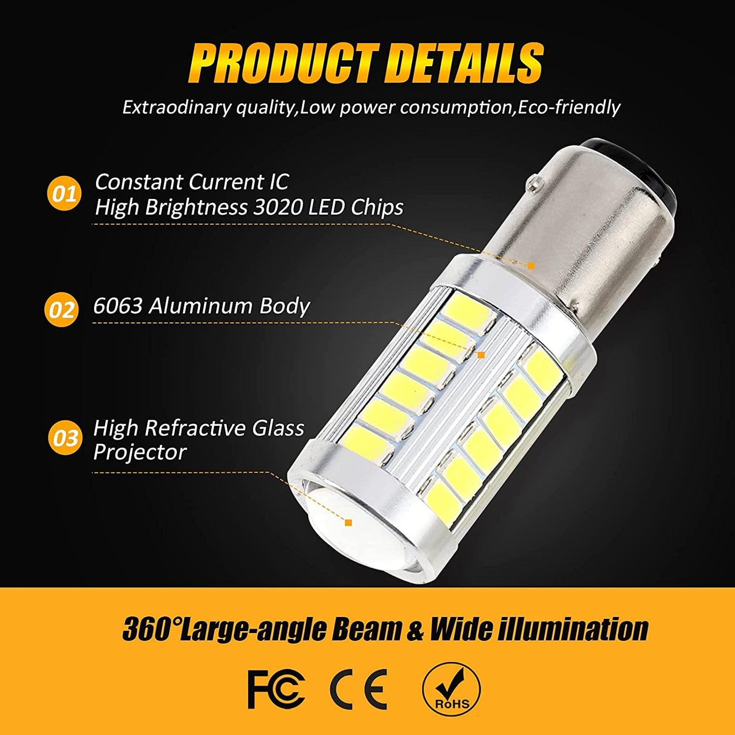 1157 P21/5W BAY15D 50W 33 قطعة - LED 3020SMD أبيض بارد/كهرماني/أحمر 8000LM LED ضوء الفرامل/الرجوع/وقوف السيارات/الخلفية/إشارة الانعطاف
