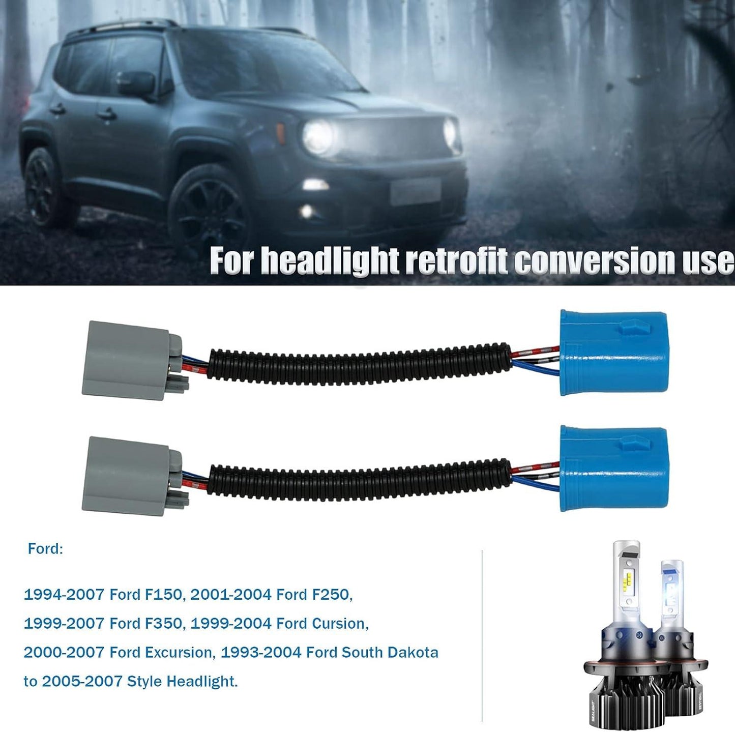 9007 LED مقبس المصباح الأمامي محول أنثى موصل تسخير الأسلاك للمصباح الأمامي / ضوء الضباب 2 قطعة / المجموعة