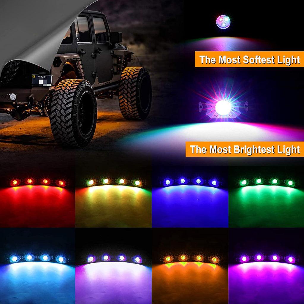 مصباح قبة داخلي UTV مع حامل قفص قضيب دوار عالمي + مجموعة إضاءة صخور LED RGB لـ Polaris و Can-Am و UTV و ATV ومركبات الطرق الوعرة