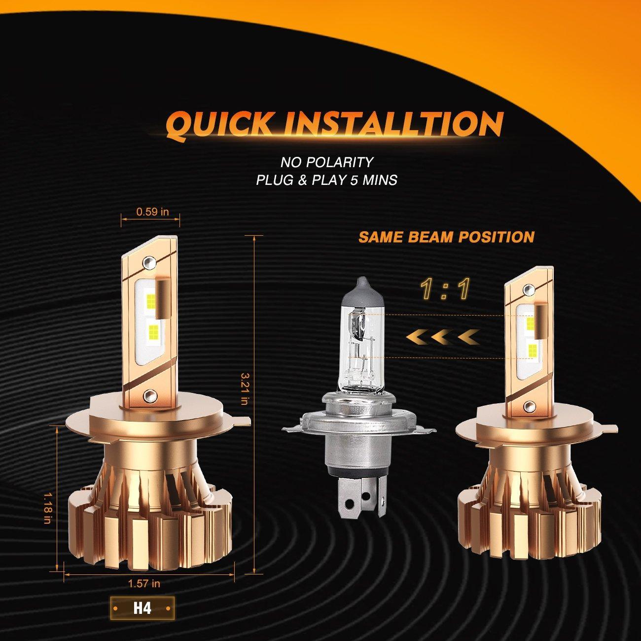 H4/9003 LED Headlight Bulbs 44W 4000LM X60 Series Fanless 6500K Cool White | 2 bulbs